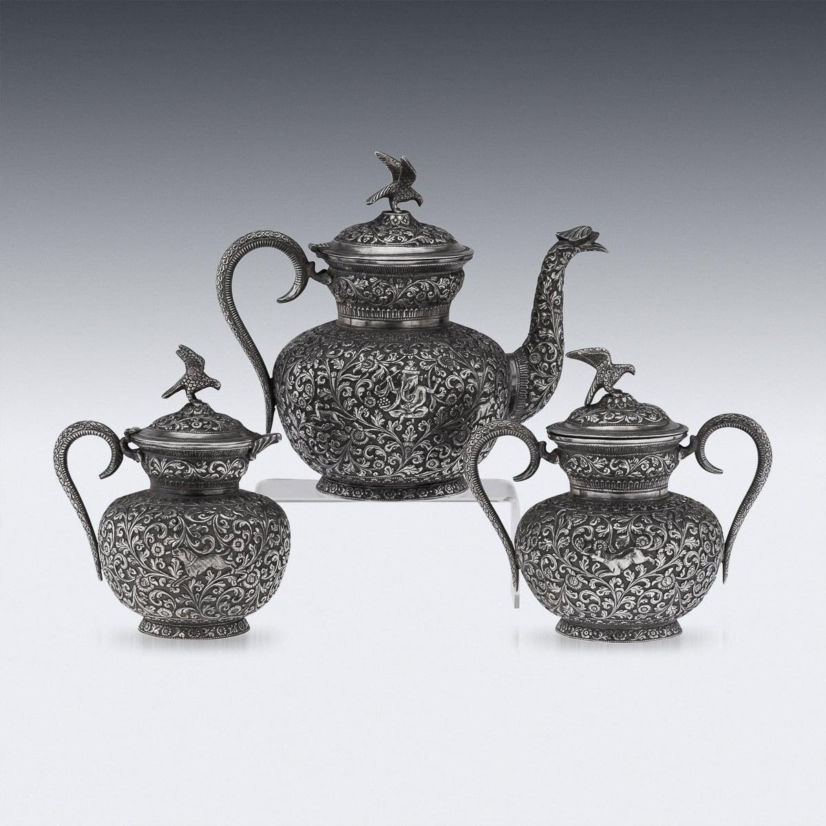 Other 19th Century Indian Cutch Solid Silver Three Piece Tea Set, V Kishore c.1890