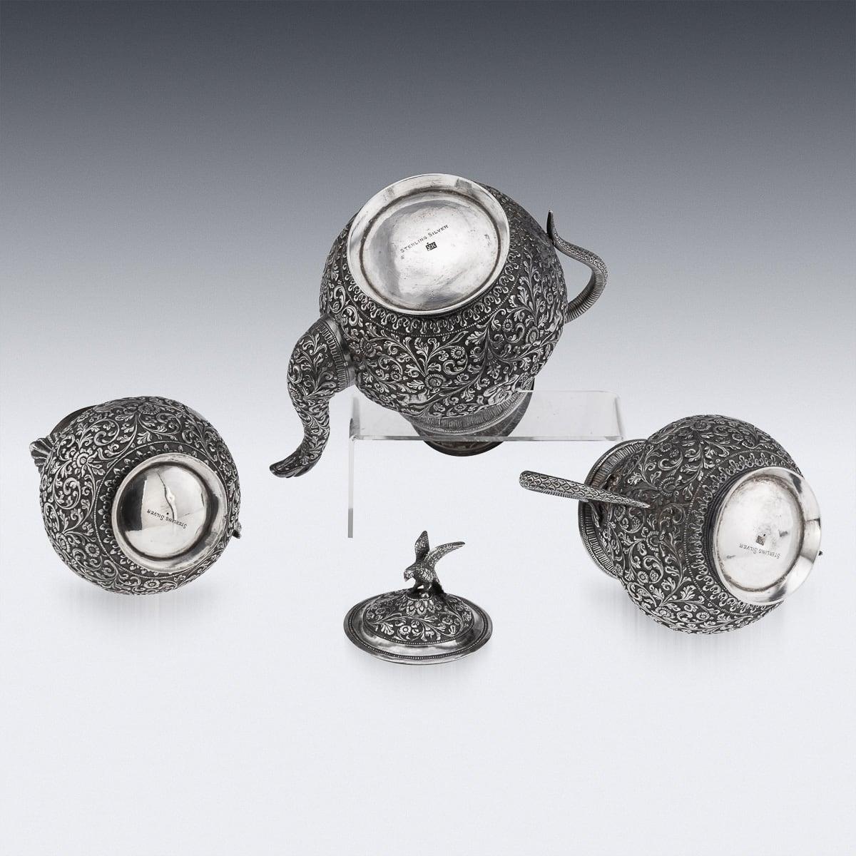19th Century Indian Cutch Solid Silver Three Piece Tea Set, V Kishore c.1890 1