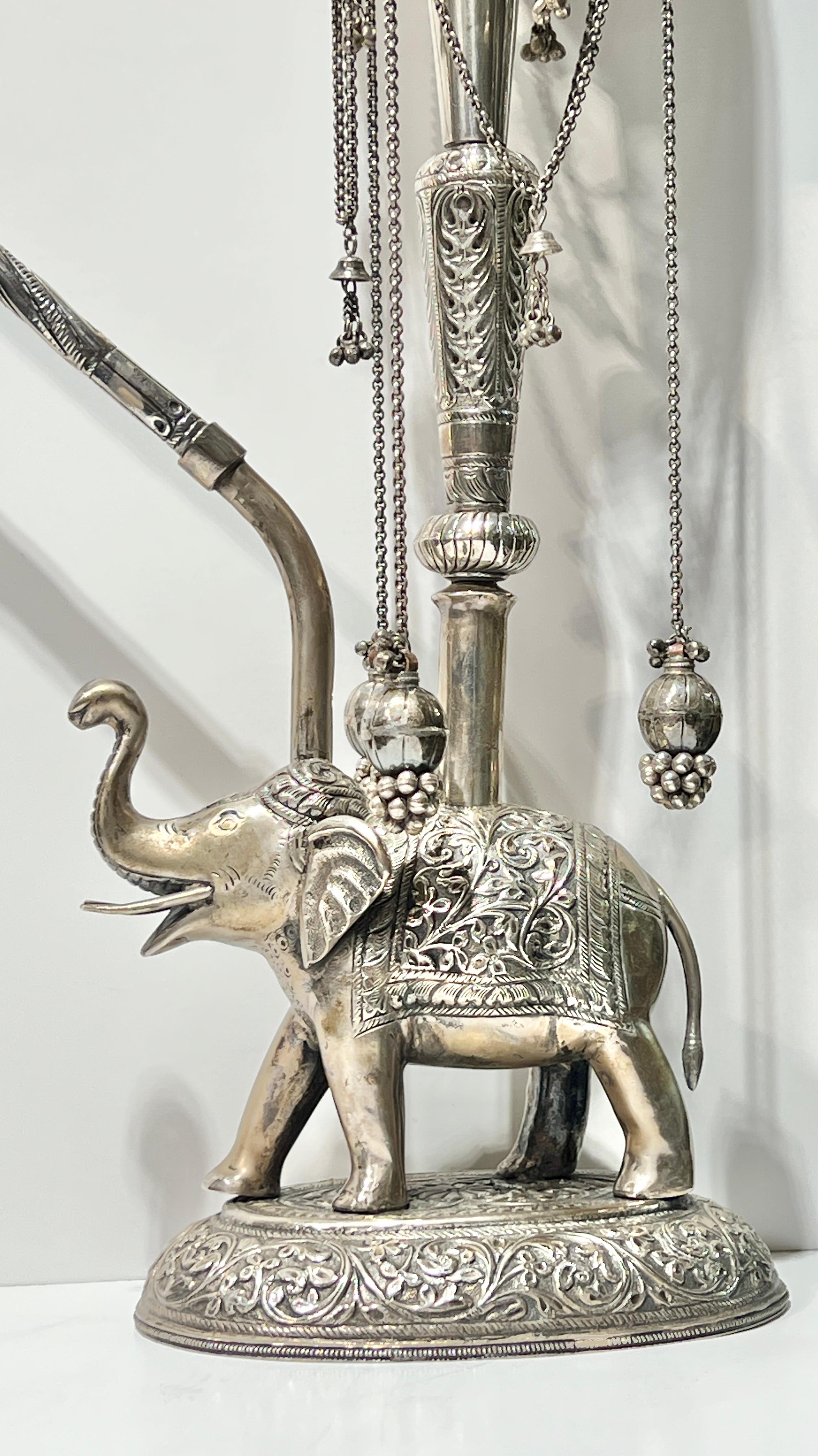 Repoussé 19th Century Indian Elephant Form Silver Huqqa / Hookah For Sale