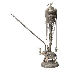 Antique 19th Century Indian Elephant Form Silver Huqqa / Hookah