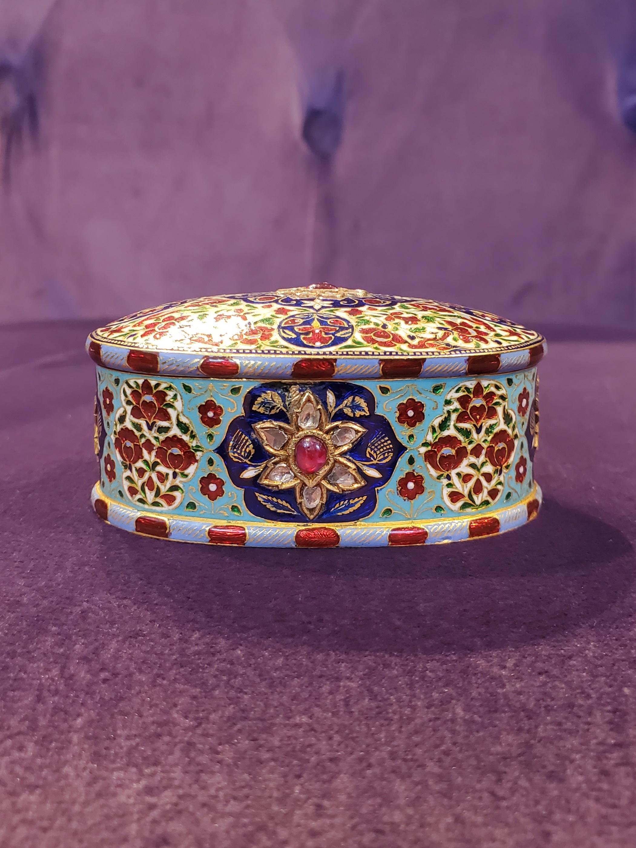 19th Century Indian Enamel Gold Box For Sale 9