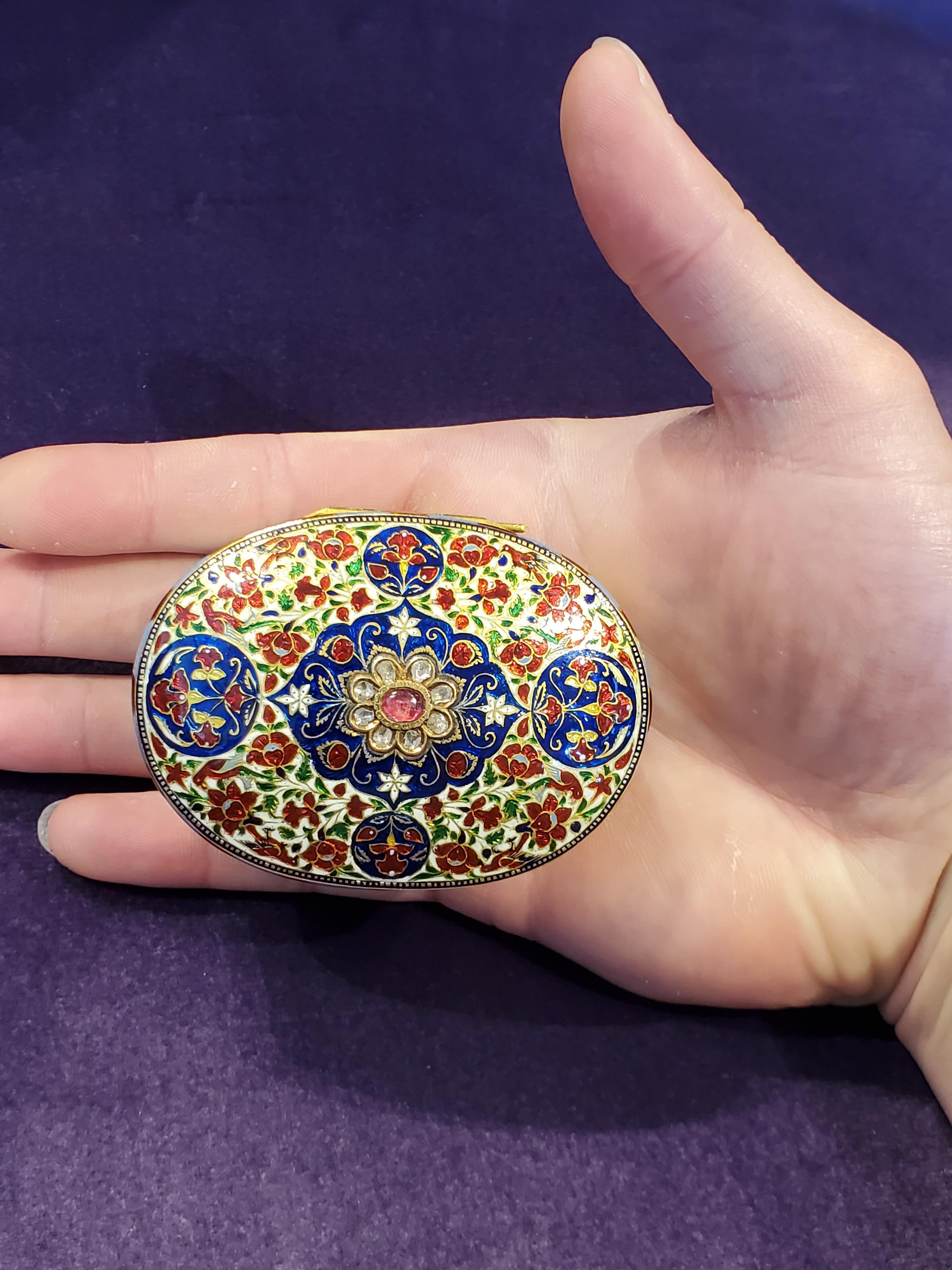 19th Century Indian Enamel Gold Box For Sale 4