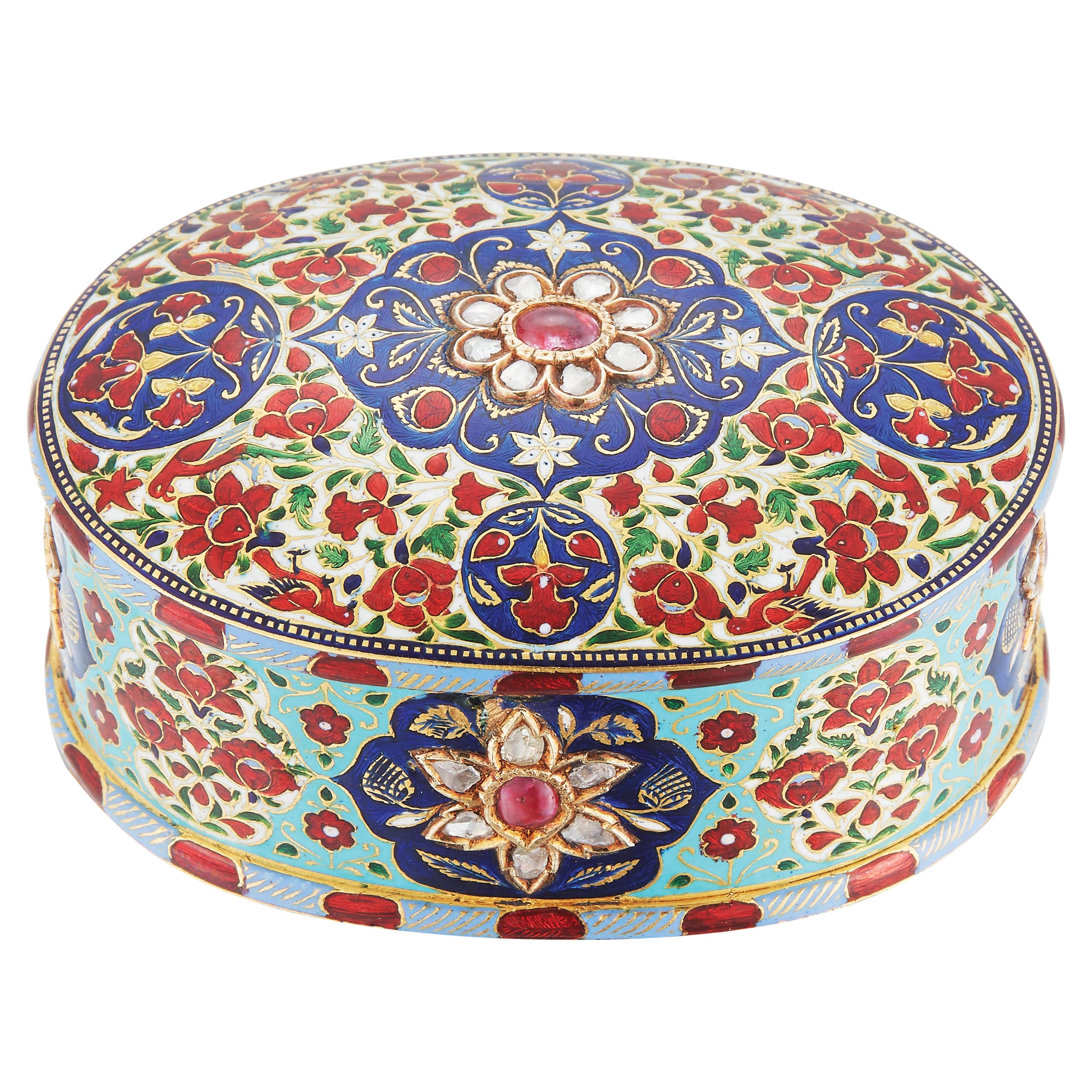 19th Century Indian Enamel Gold Box