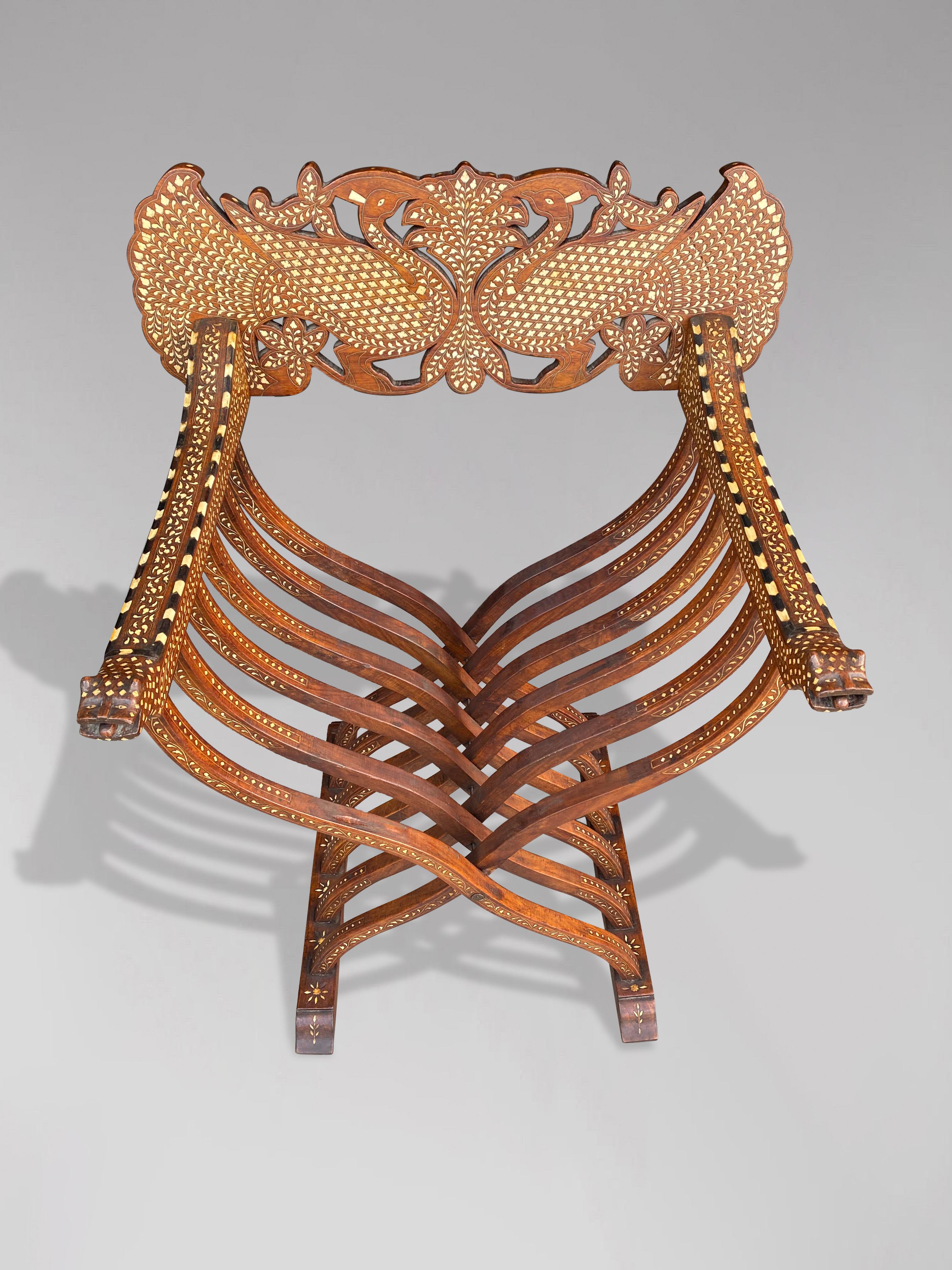 Hand-Crafted 19th Century Indian Folding Savonarola Armchair For Sale