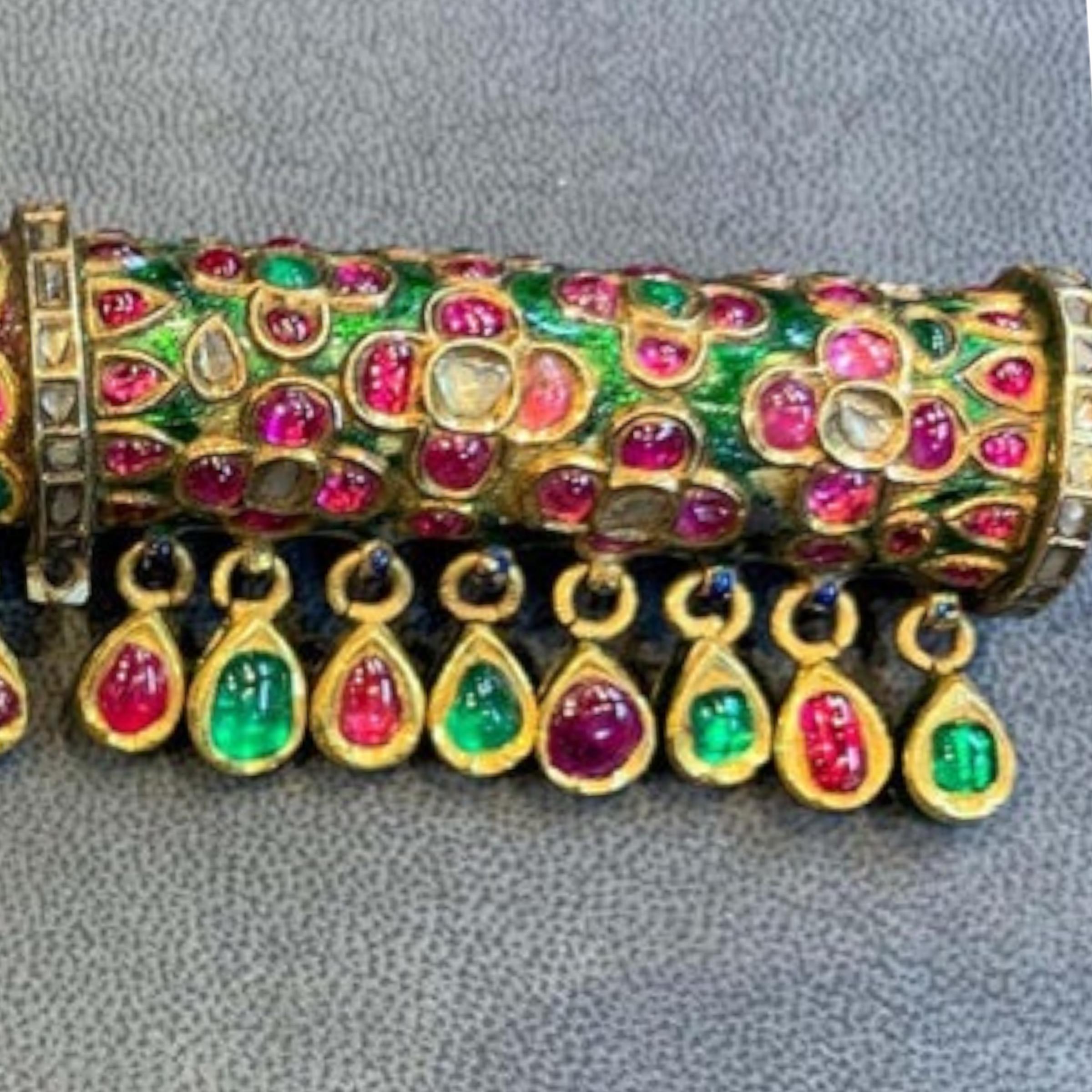 19th Century Indian Gemstone and Enamel Water Pipe or Hooka Makara Mouth Piece For Sale 6