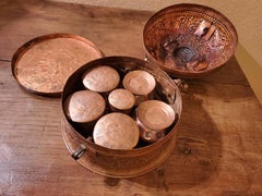 19th Century Indian Hammered Copper & Bronze Betel Nut Paan-Daan Stash Box