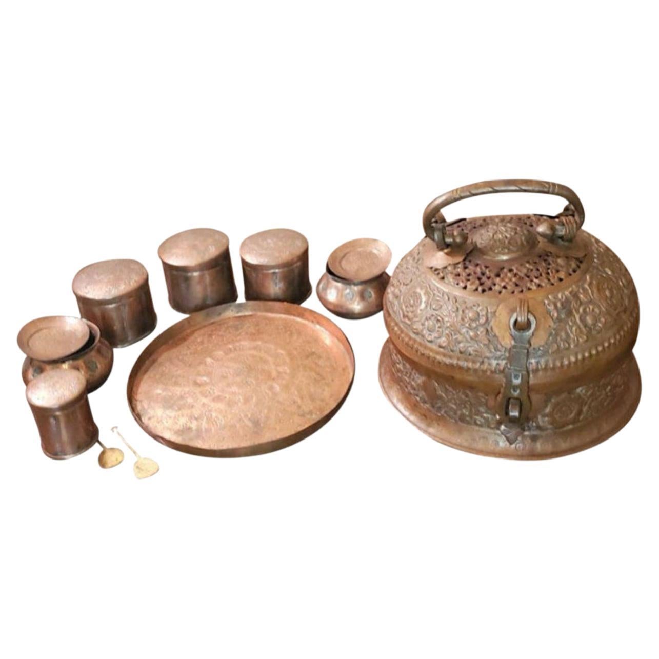 19th Century Indian Hammered Copper & Bronze Betel Nut Paan-Daan Stash Box