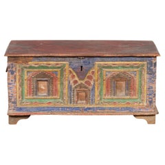 19th Century Indian Hand-Carved and Painted Trunk with Architectural Motifs