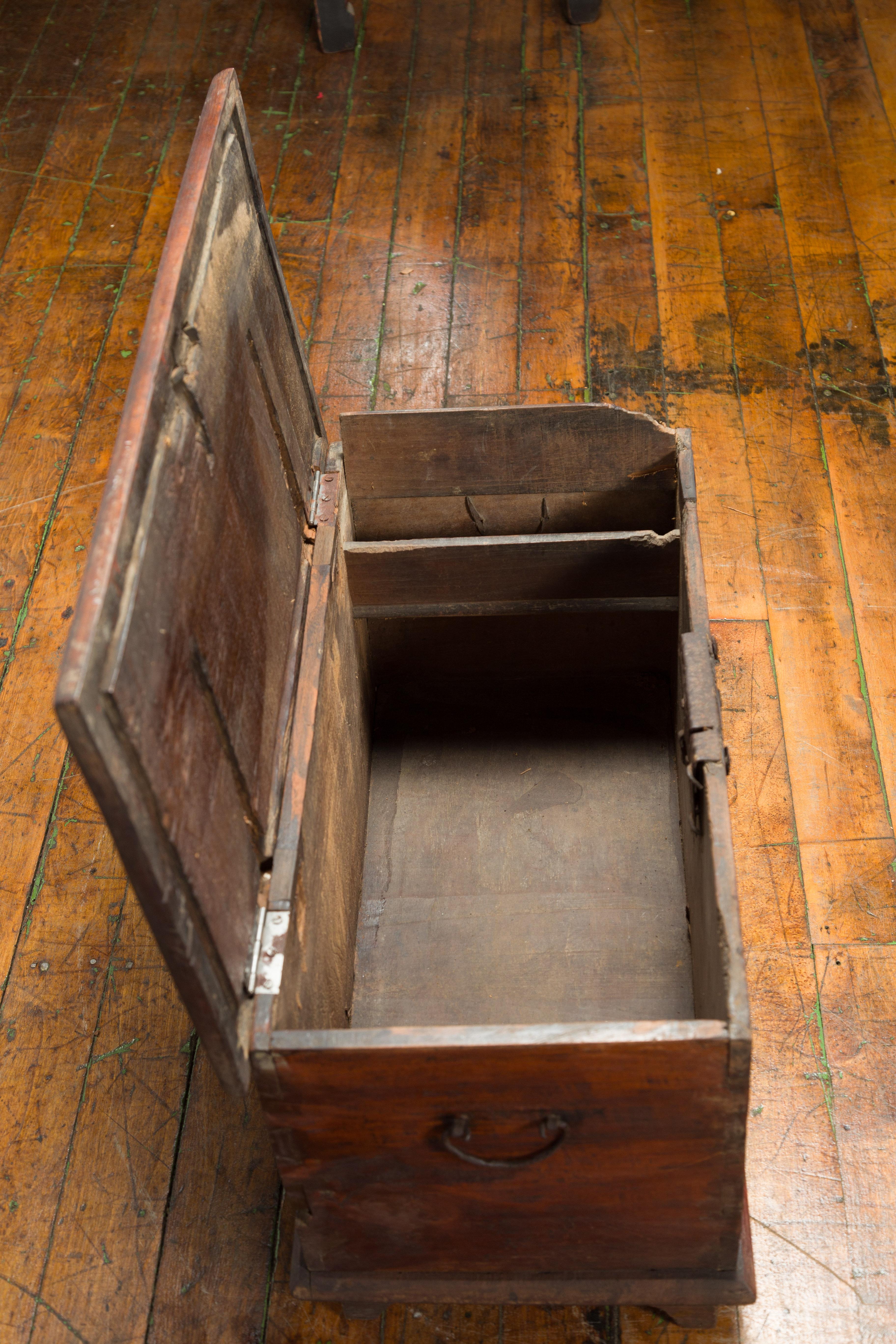 19th Century Indian Hand-Carved and Painted Trunk with Floral and Deer Motifs 8
