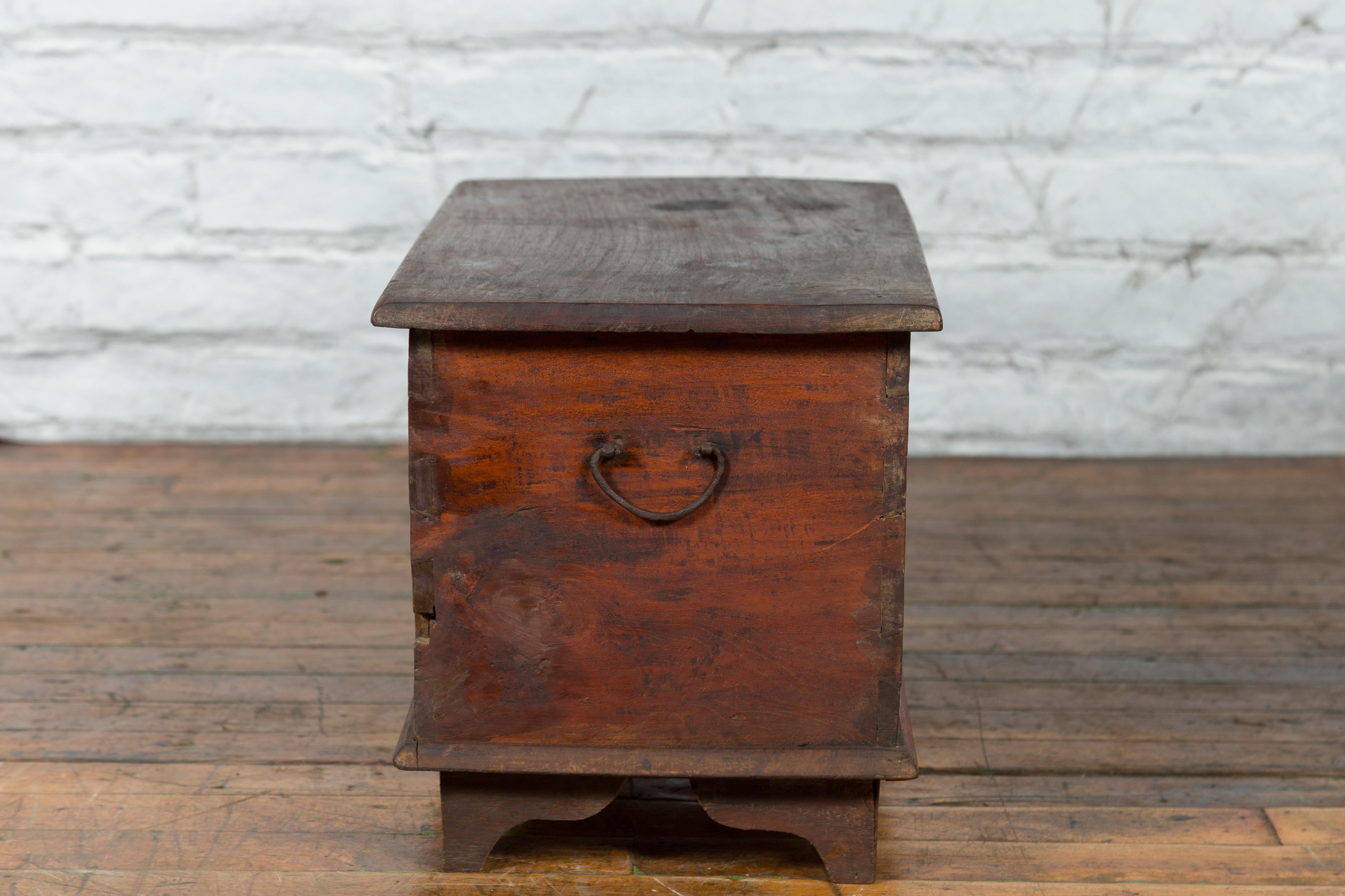 19th Century Indian Hand-Carved and Painted Trunk with Floral and Deer Motifs 9