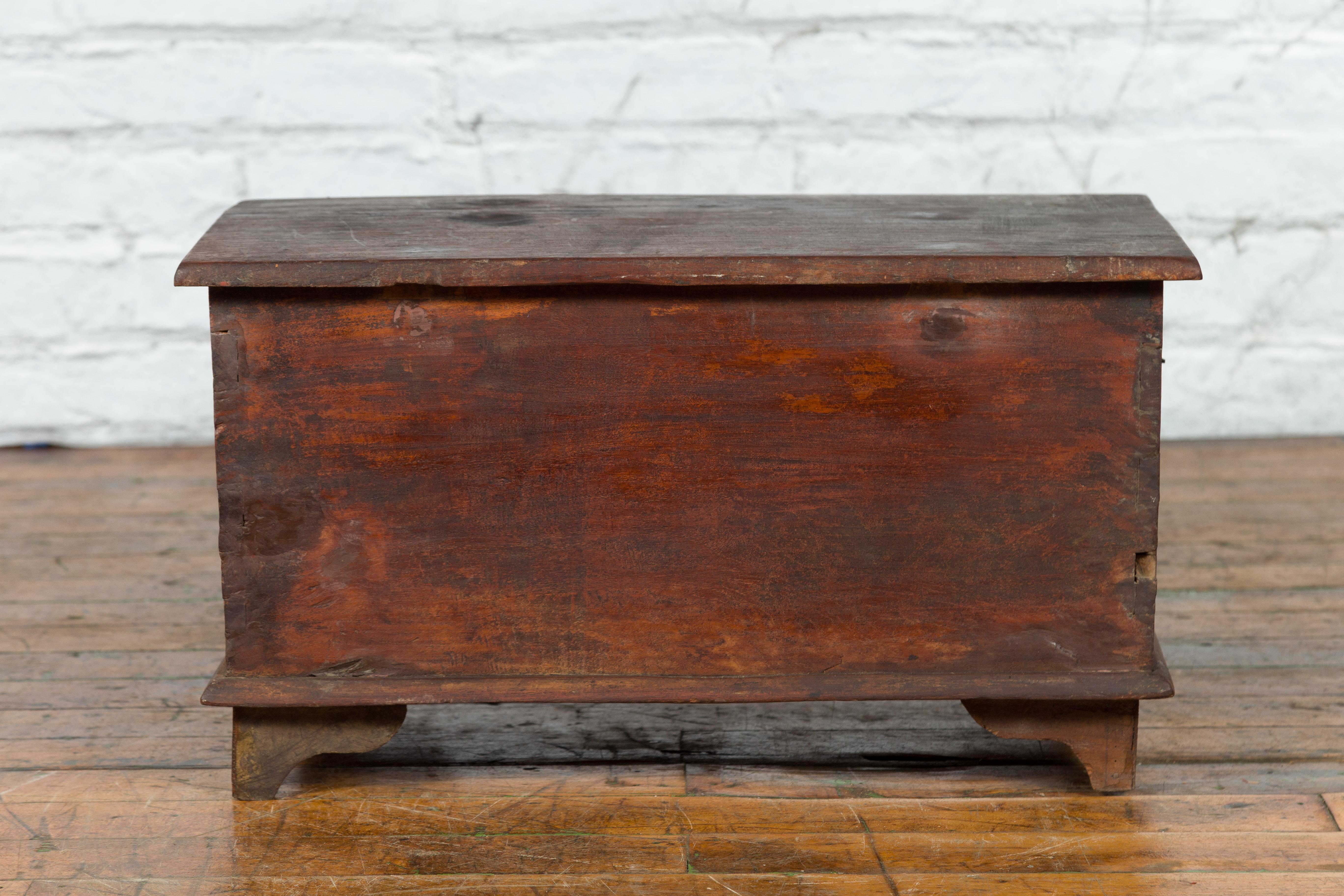 19th Century Indian Hand-Carved and Painted Trunk with Floral and Deer Motifs 10