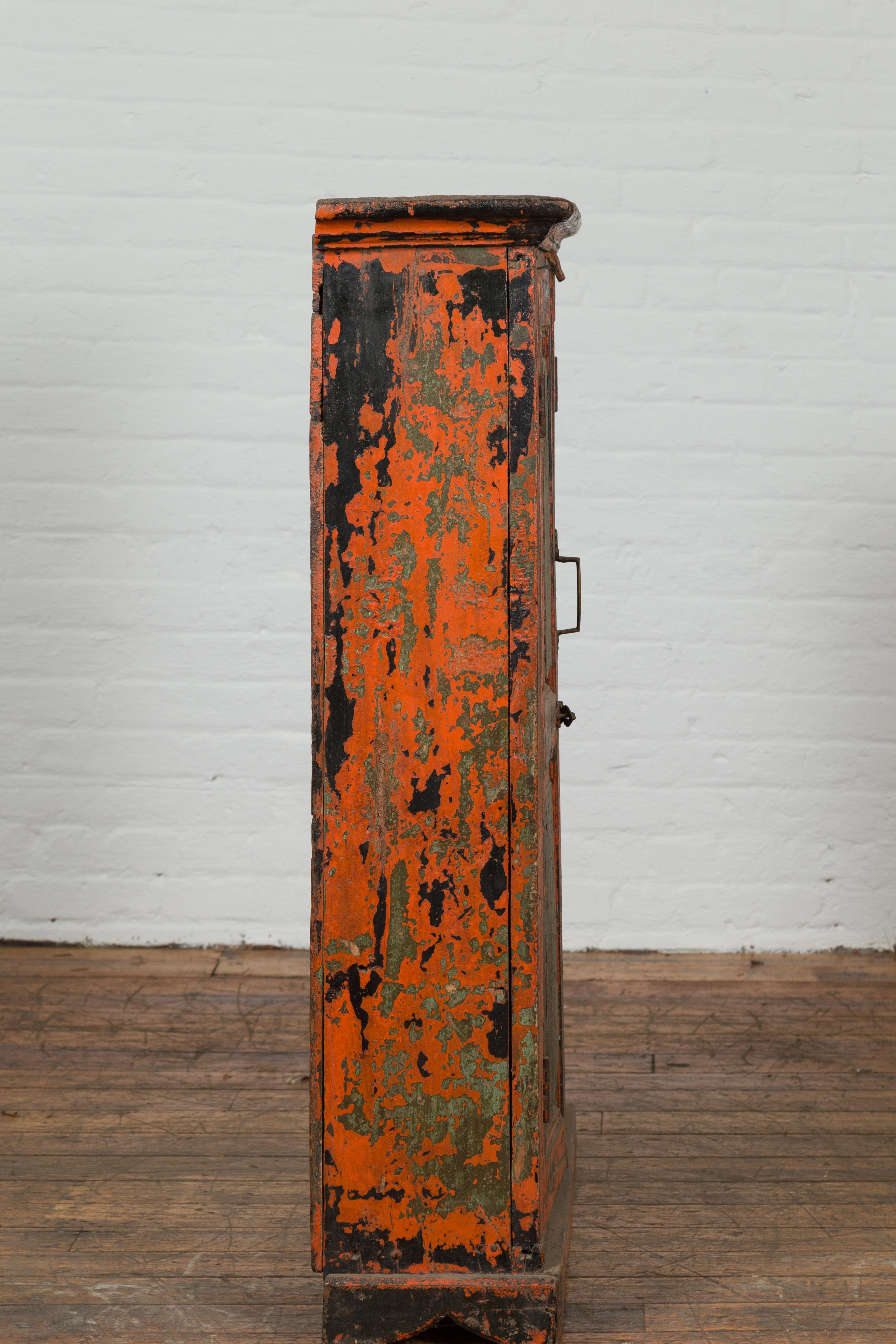 19th Century Indian Hand-Painted Burnt Orange and Green Cabinet For Sale 3