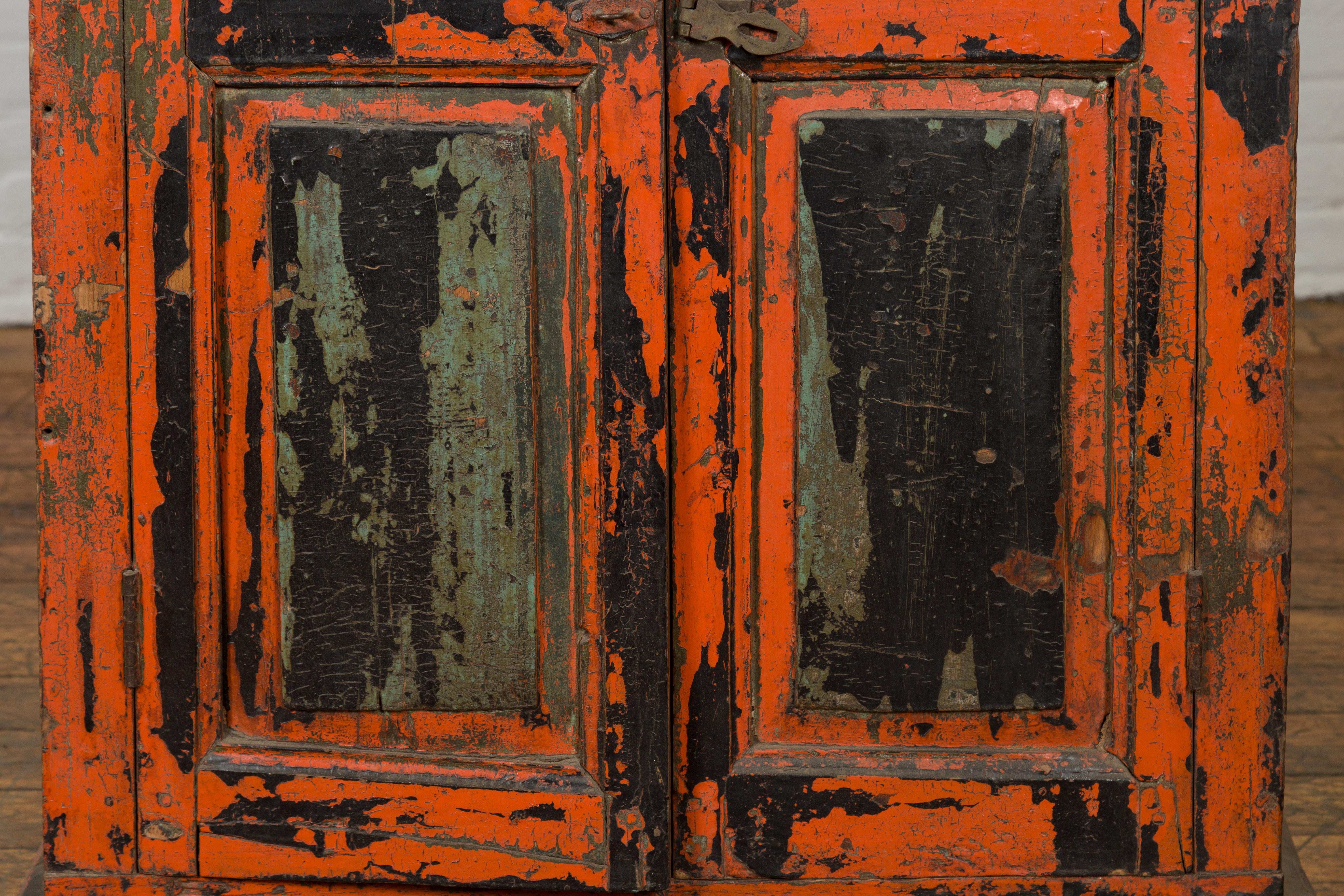 19th Century Indian Hand-Painted Burnt Orange and Green Cabinet  For Sale 1