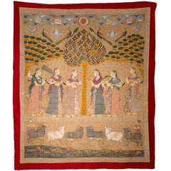 19th Century Indian Hand-Painted Wall Hanging