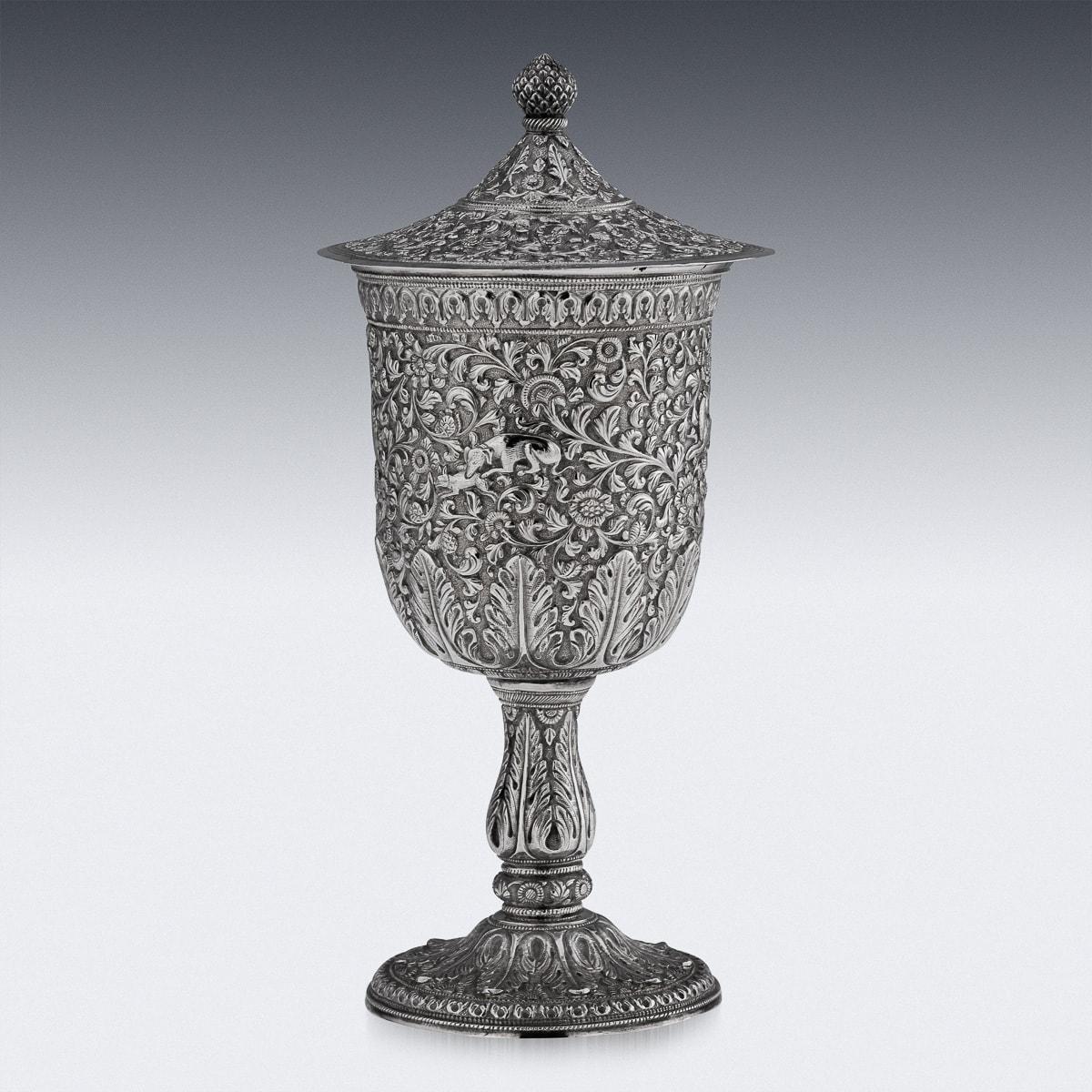 19th Century Indian Kutch Solid Silver Lidded Goblet, c.1880 In Good Condition In Royal Tunbridge Wells, Kent