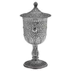 Antique 19th Century Indian Kutch Solid Silver Lidded Goblet, c.1880