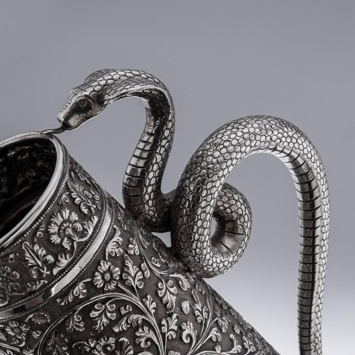 19th Century Indian Kutch Solid Silver Snake Handle Jug, c.1880 7