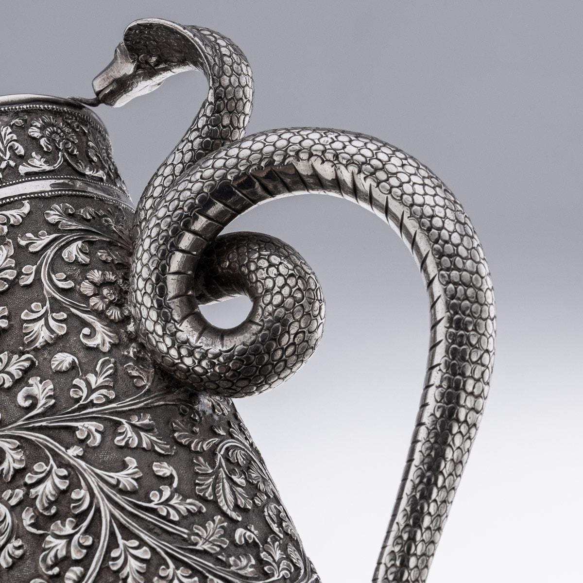 19th Century Indian Kutch Solid Silver Snake Handle Jug, c.1880 8