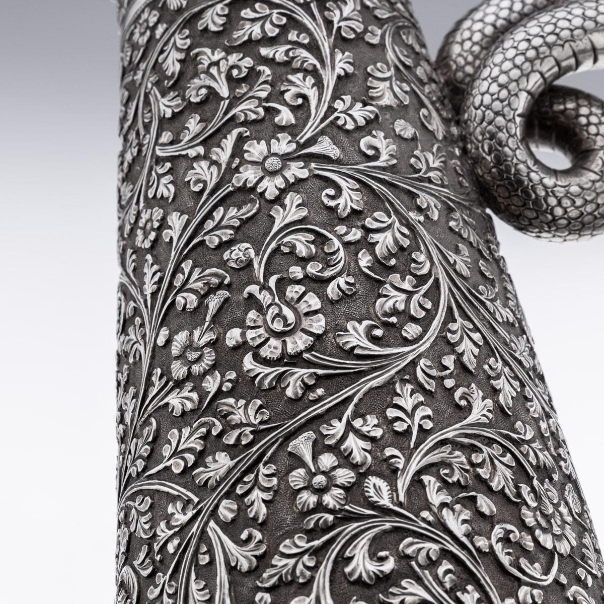 19th Century Indian Kutch Solid Silver Snake Handle Jug, c.1880 10