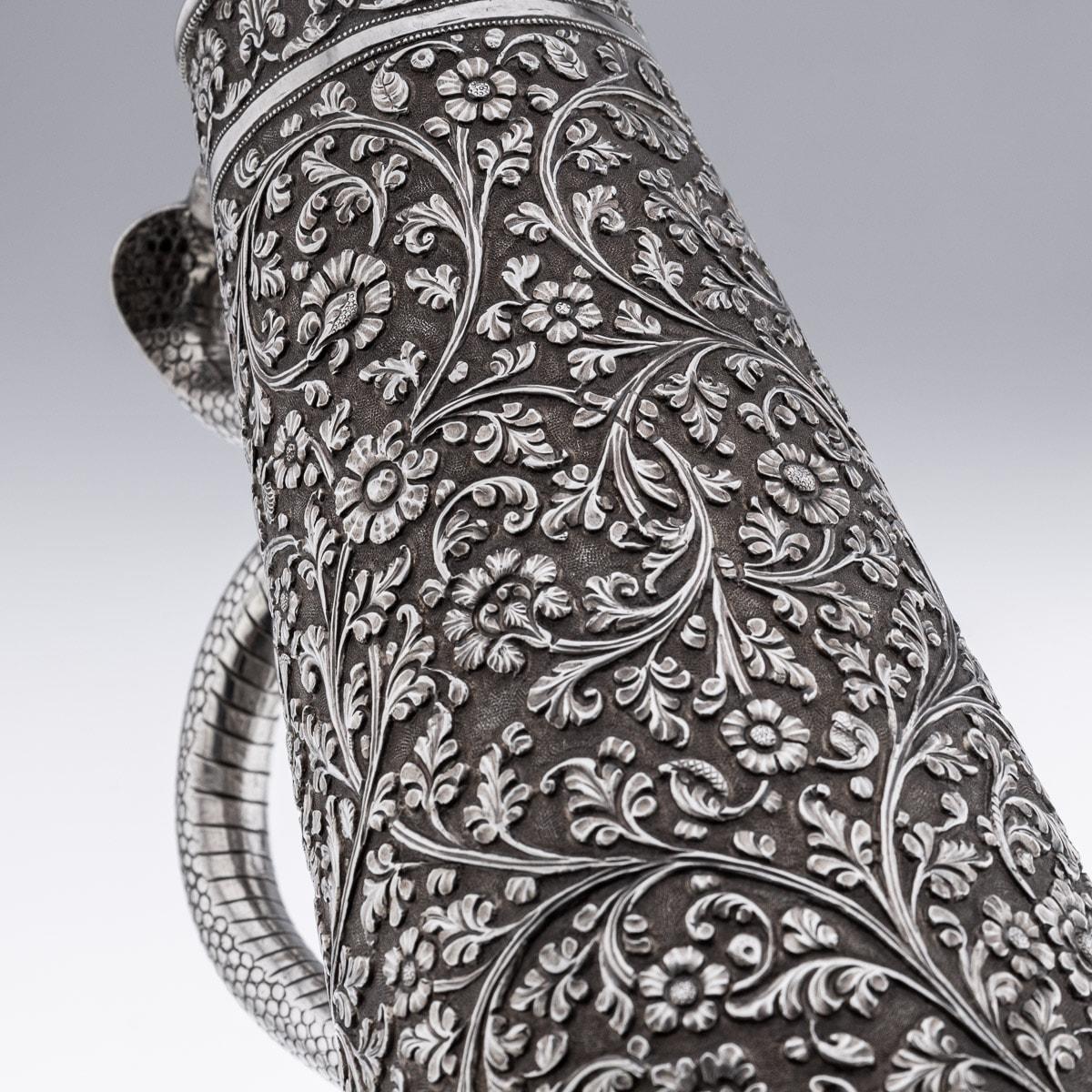 19th Century Indian Kutch Solid Silver Snake Handle Jug, c.1880 13