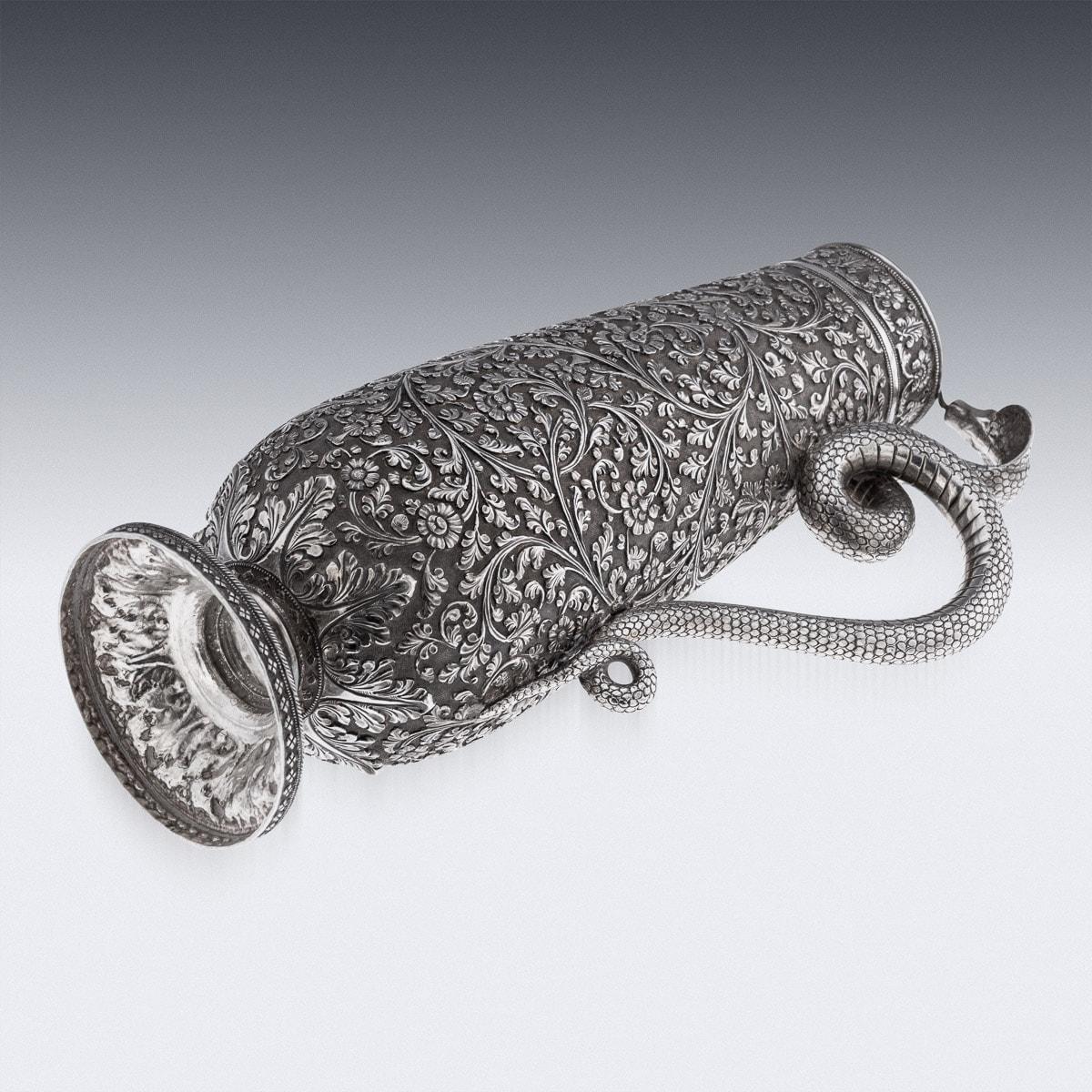 19th Century Indian Kutch Solid Silver Snake Handle Jug, c.1880 2