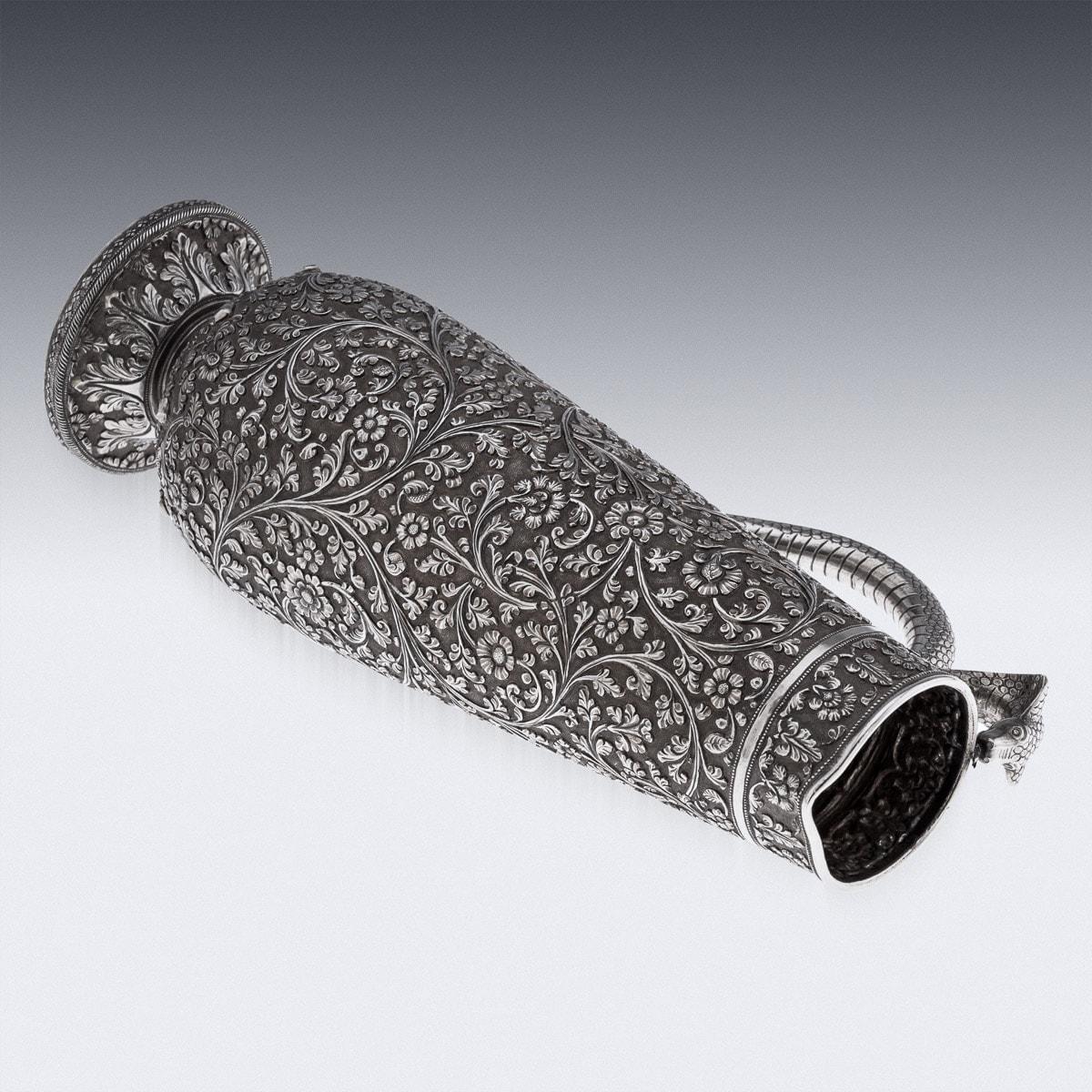 19th Century Indian Kutch Solid Silver Snake Handle Jug, c.1880 3