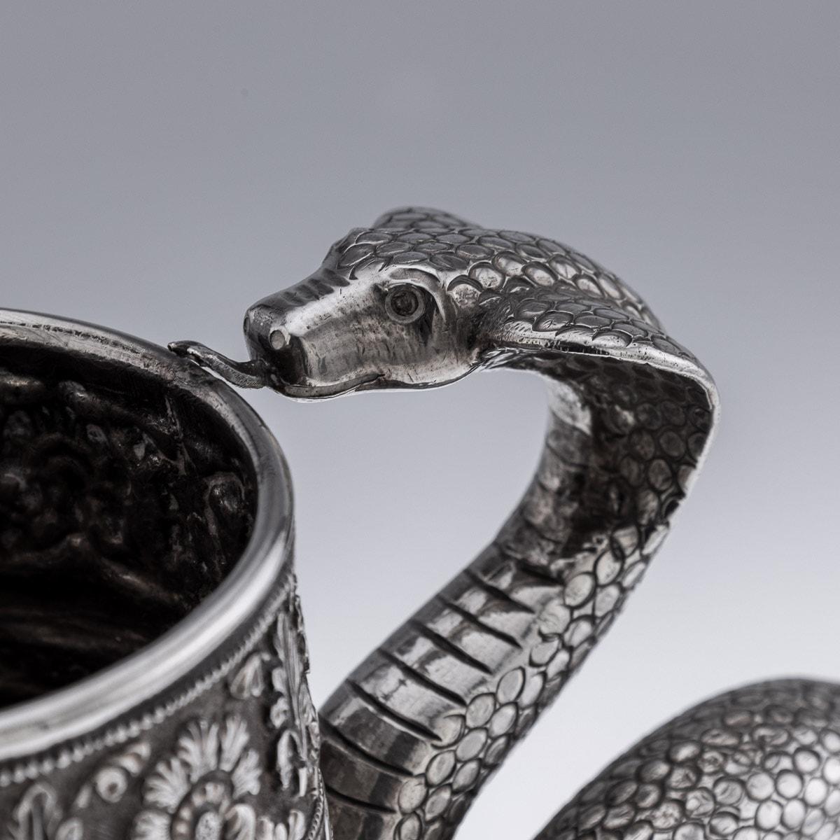 19th Century Indian Kutch Solid Silver Snake Handle Jug, c.1880 4