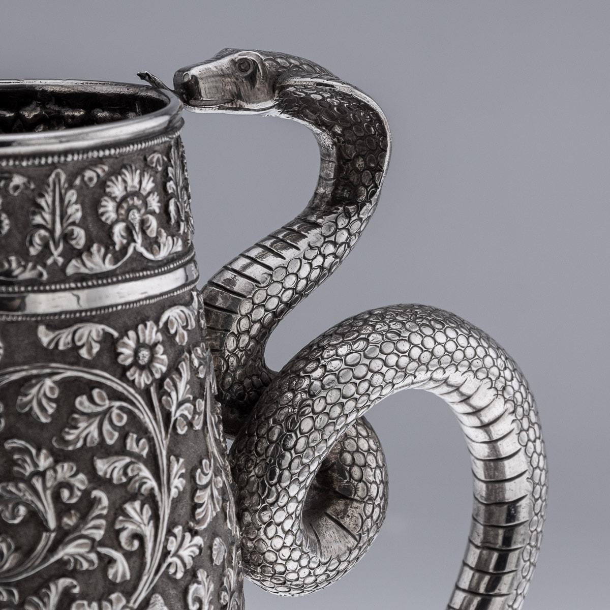 19th Century Indian Kutch Solid Silver Snake Handle Jug, c.1880 5