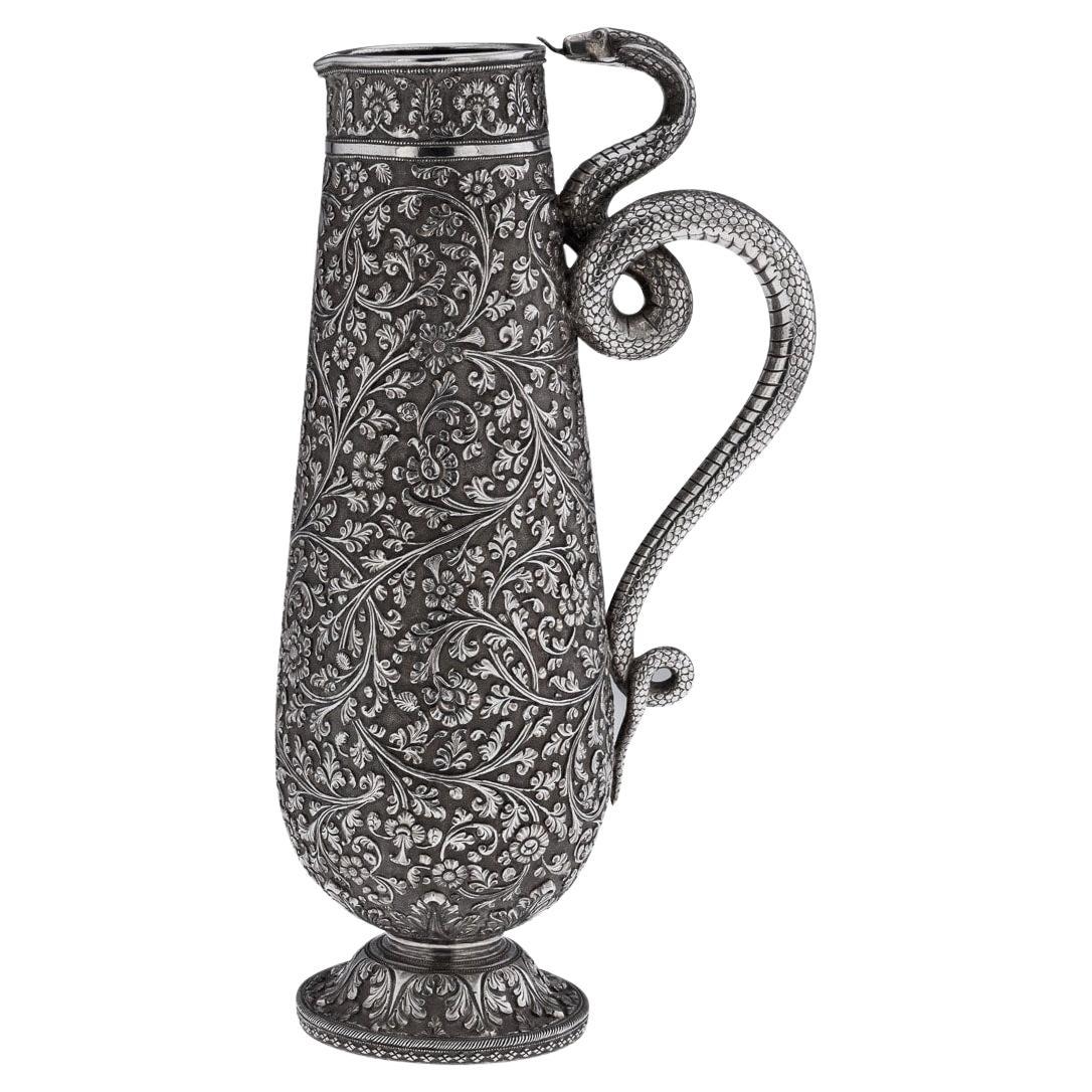 19th Century Indian Kutch Solid Silver Snake Handle Jug, c.1880
