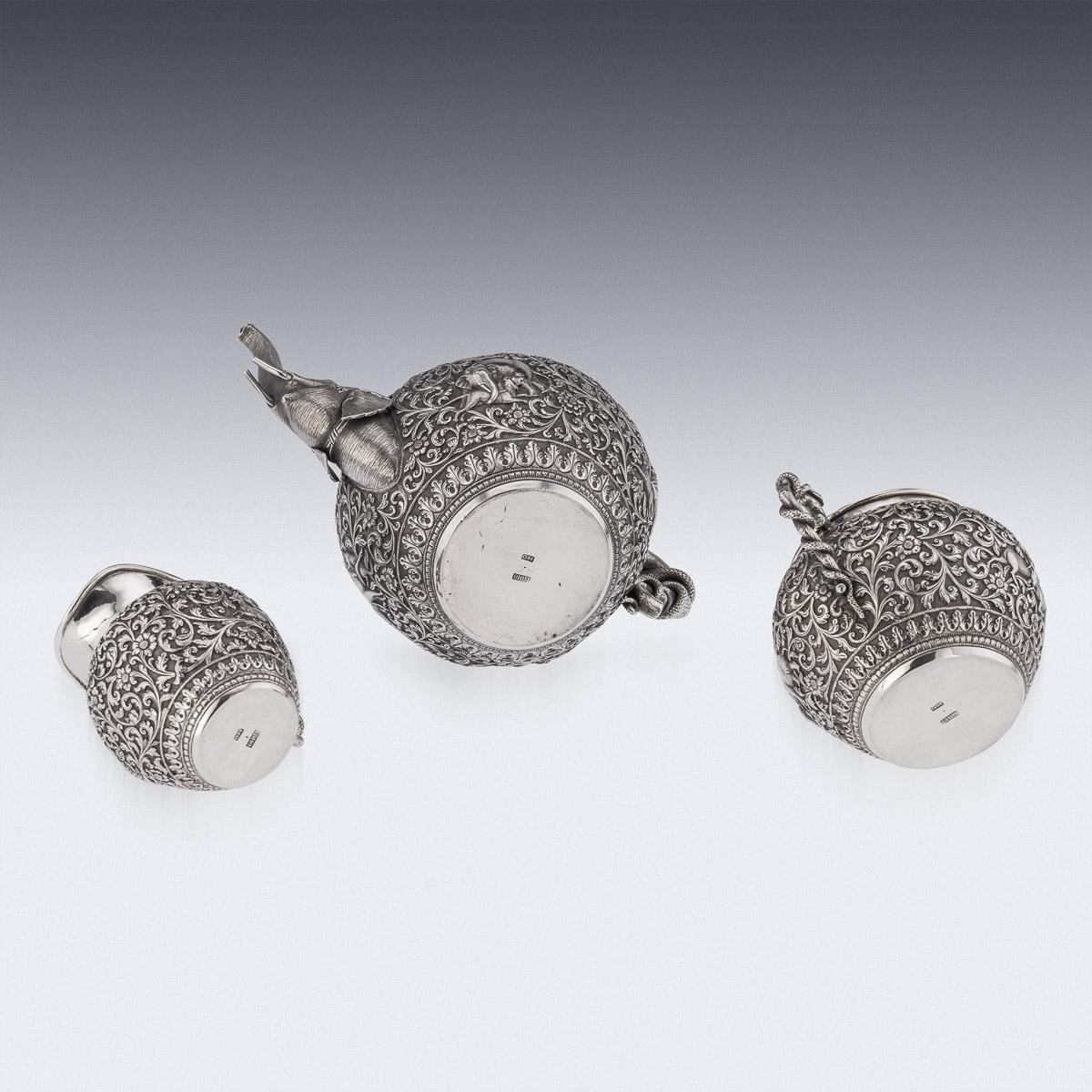 19th Century Indian Kutch Solid Silver Tea Set On Tray, Oomersi Mawji, c.1890 1