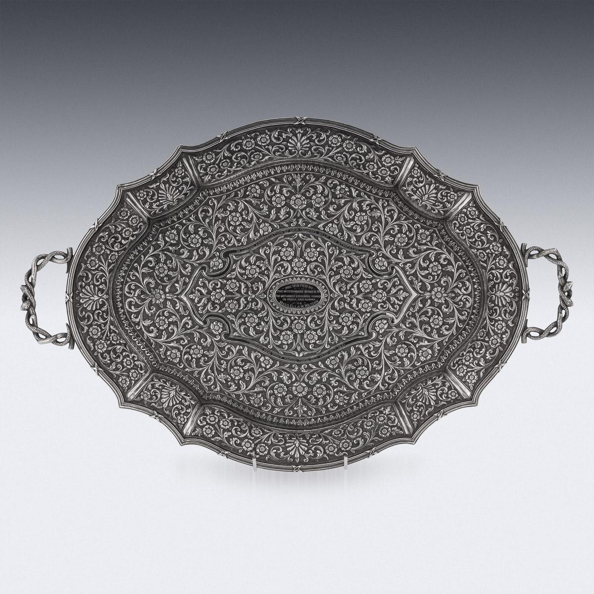19th Century Indian Kutch Solid Silver Tea Set On Tray, Oomersi Mawji, c.1890 3