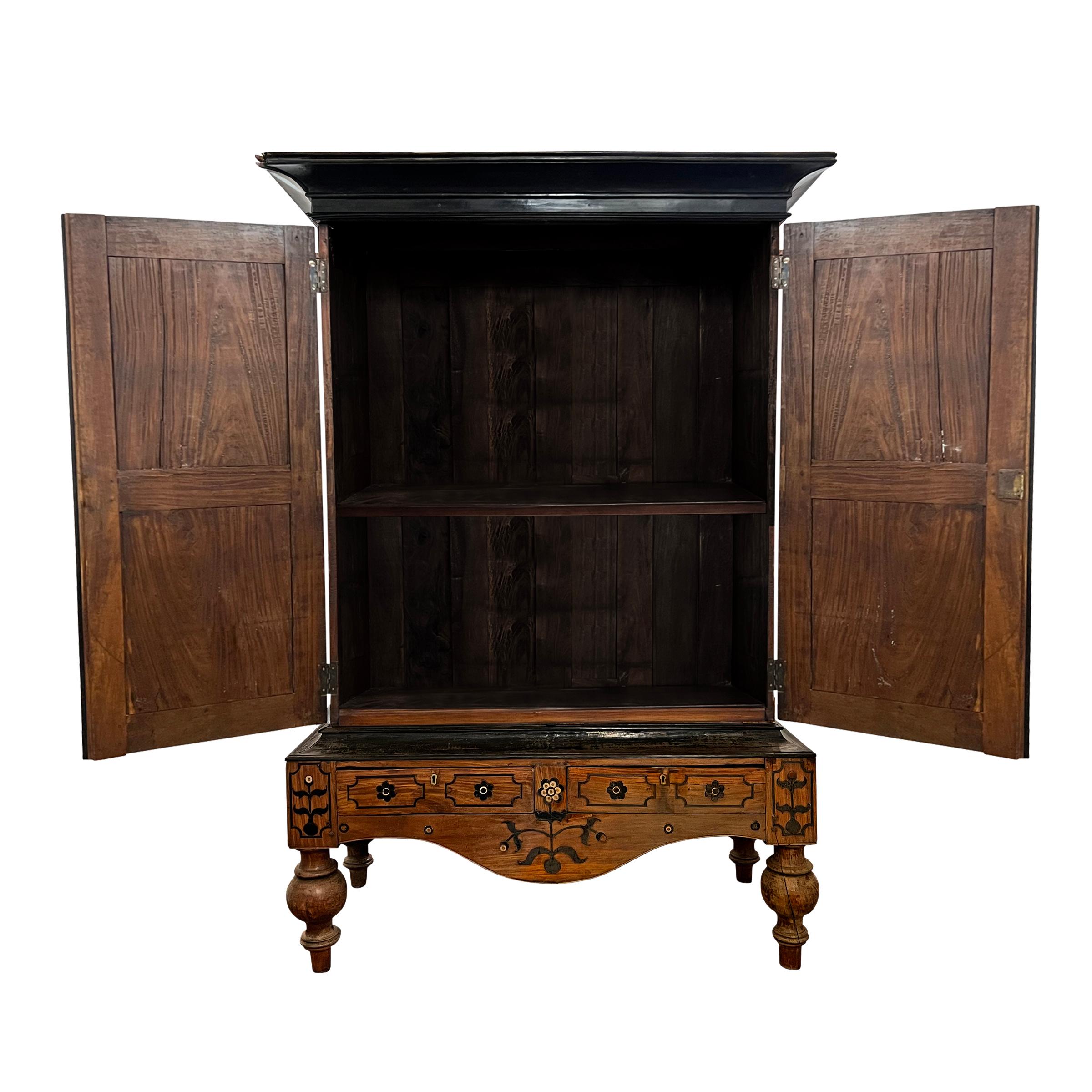 Teak 19th Century Indian Marquetry Inlaid Cabinet For Sale