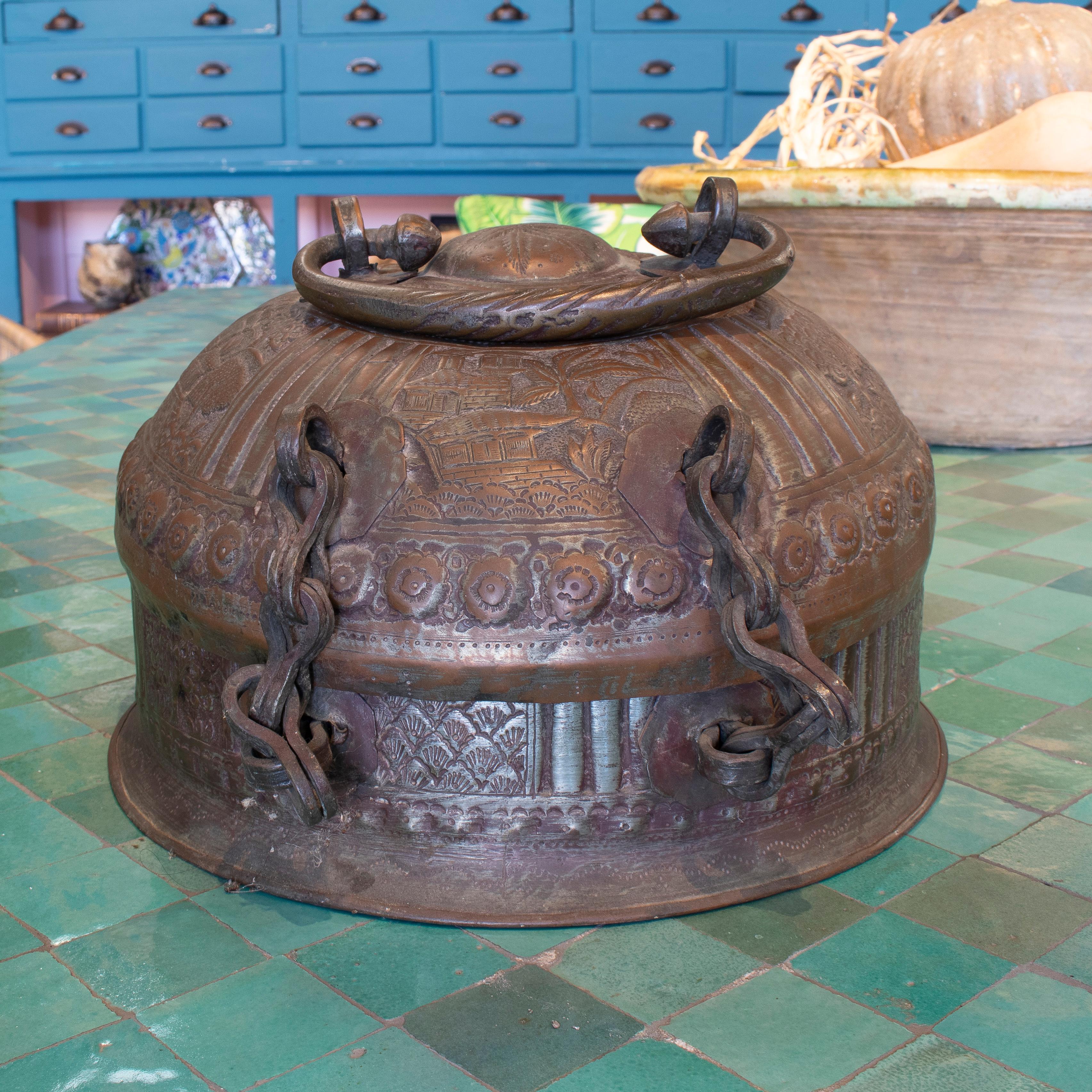 19th Century Indian Mogul Empire Hand Embossed Metal Box w/ Handle 1