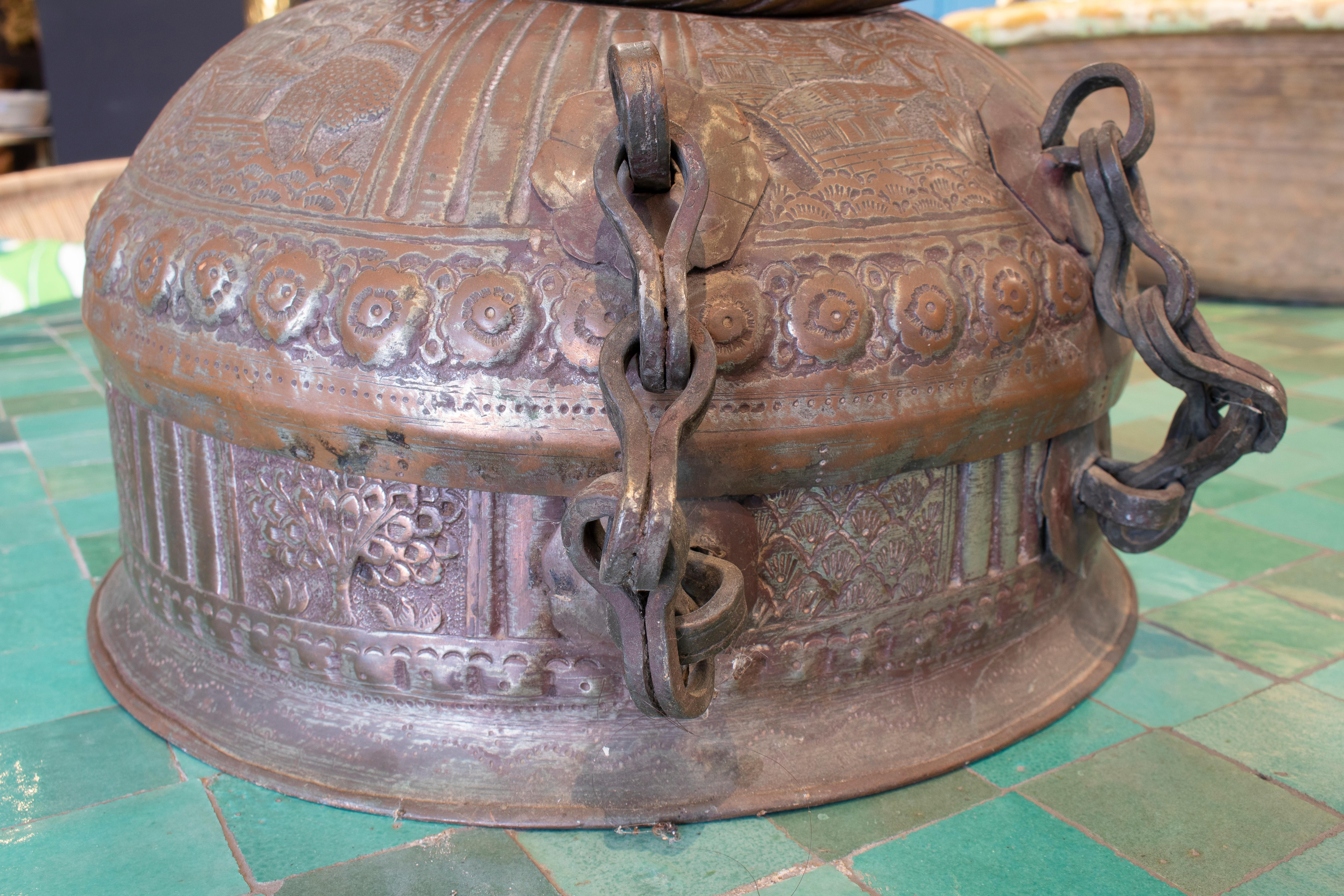19th Century Indian Mogul Empire Hand Embossed Metal Box w/ Handle 4