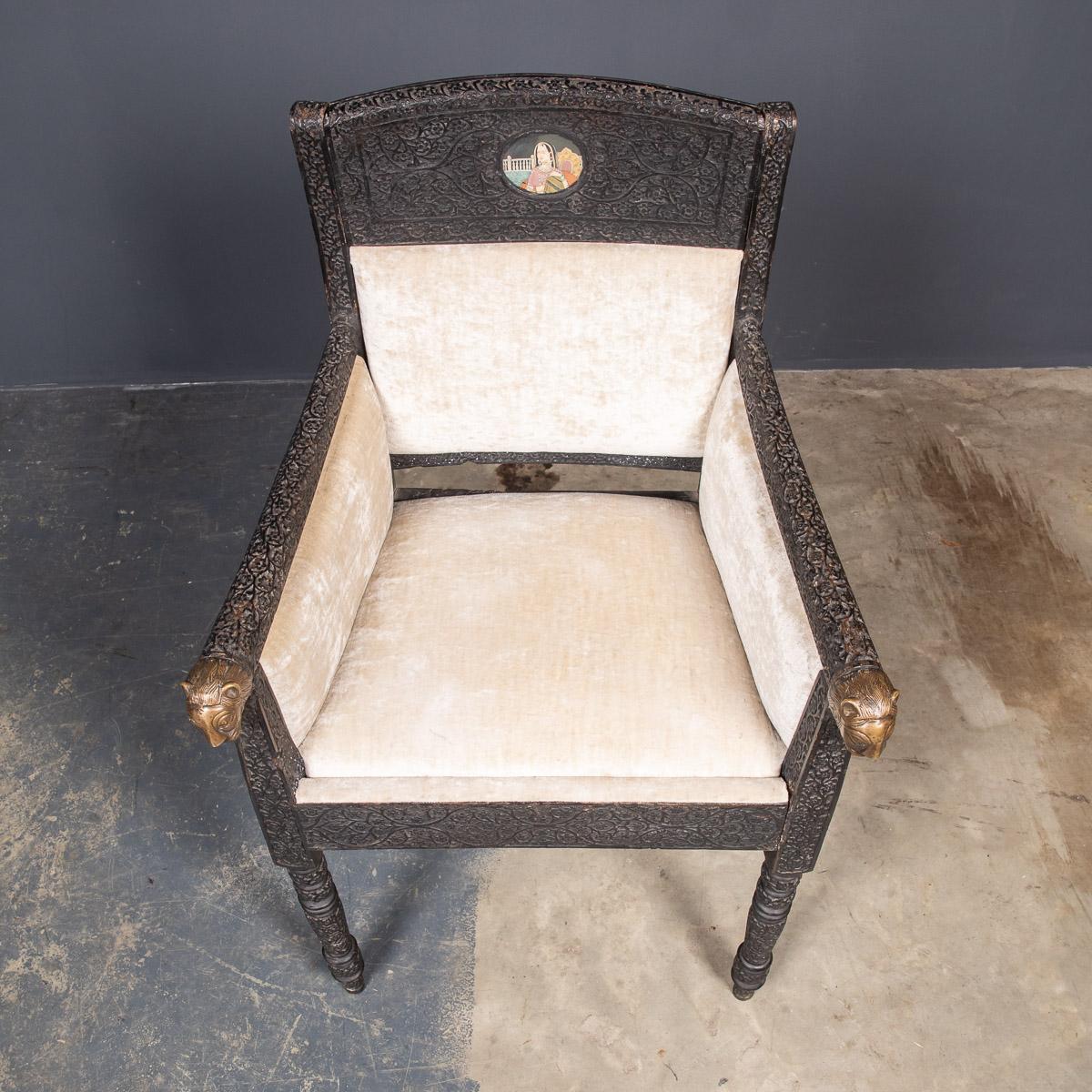 19th Century Indian Mogul Style Pair of Carved Wood Throne Chairs c.1880 8