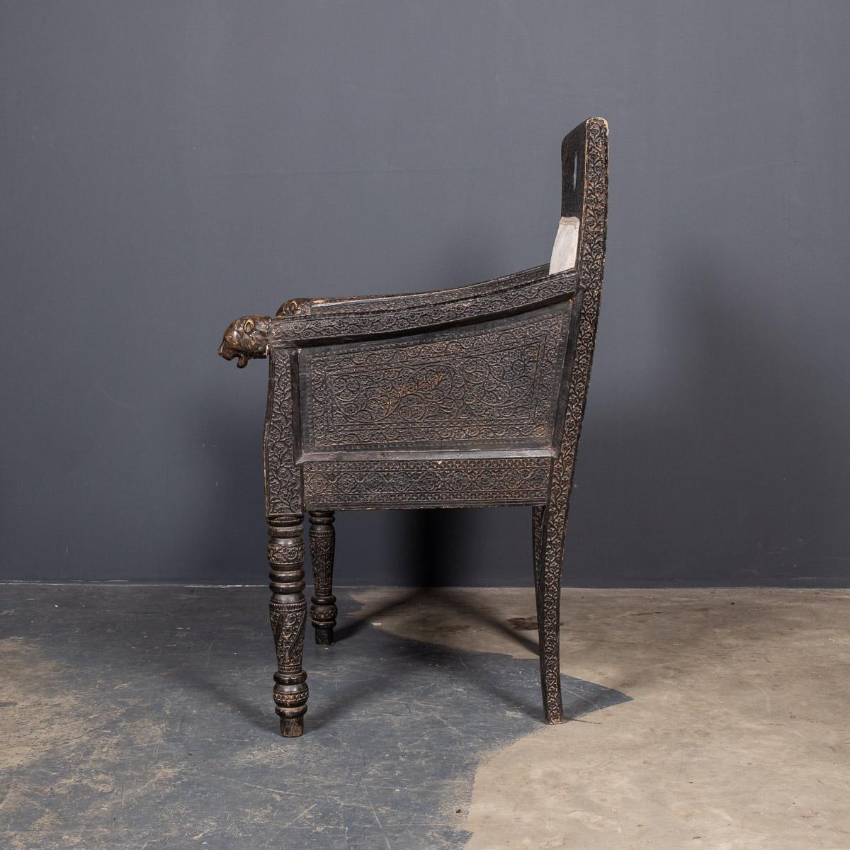 19th Century Indian Mogul Style Pair of Carved Wood Throne Chairs c.1880 In Good Condition In Royal Tunbridge Wells, Kent