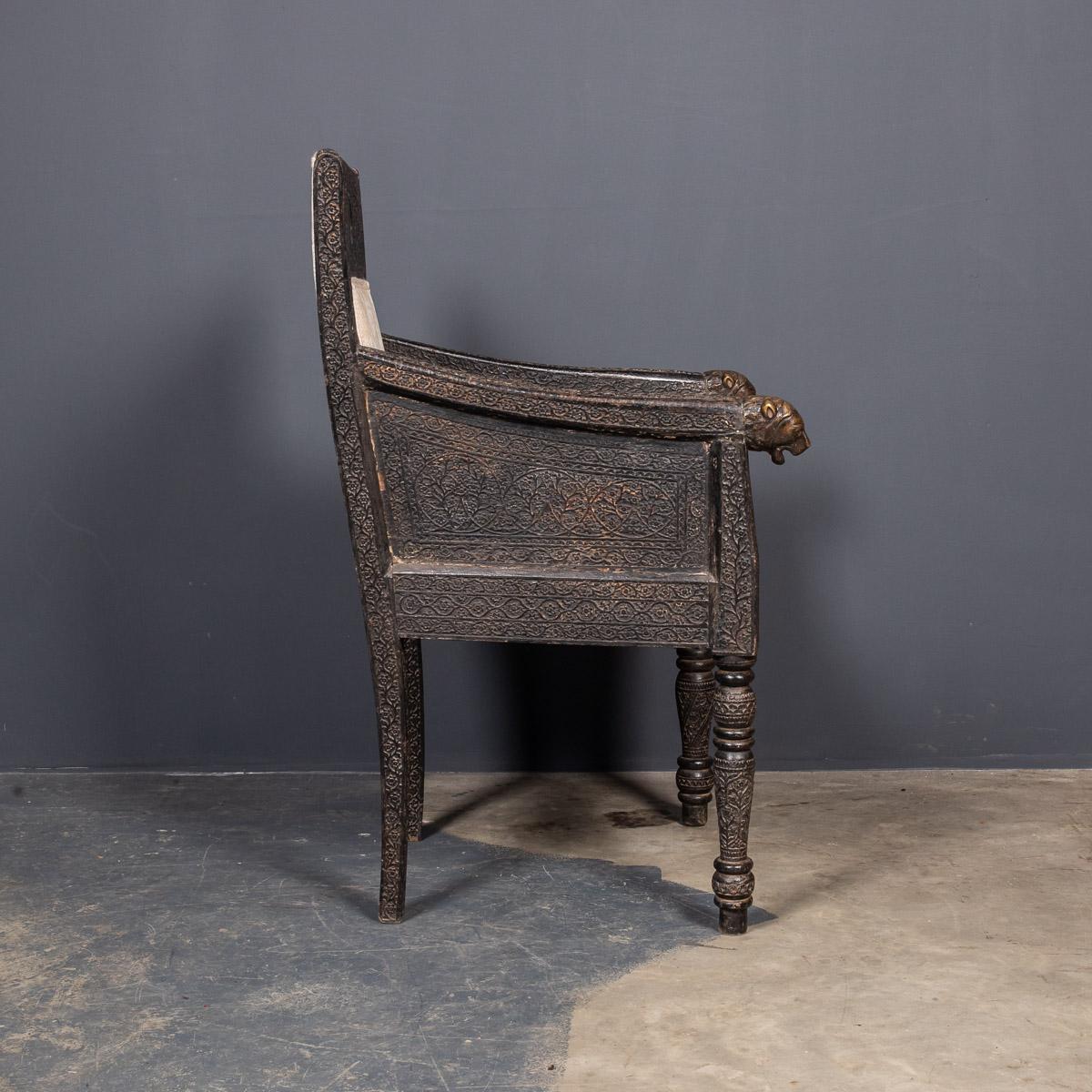 19th Century Indian Mogul Style Pair of Carved Wood Throne Chairs c.1880 2