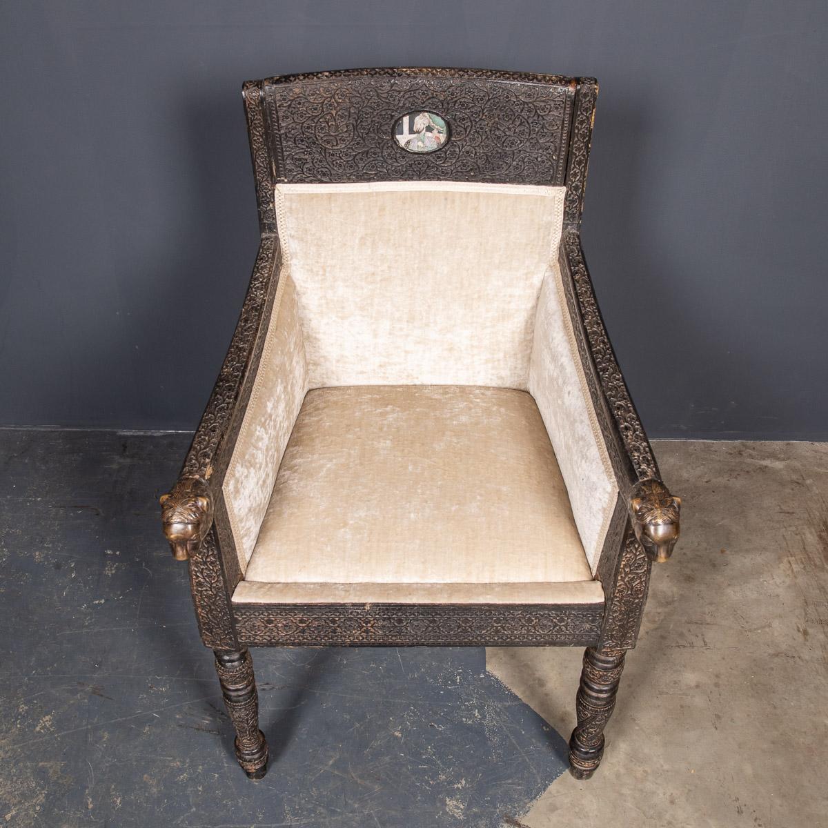 19th Century Indian Mogul Style Pair of Carved Wood Throne Chairs c.1880 3