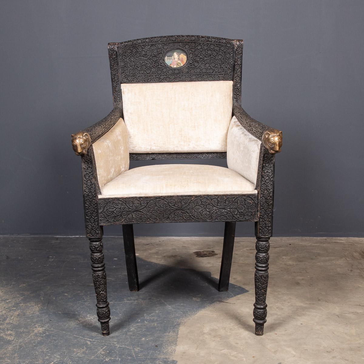 19th Century Indian Mogul Style Pair of Carved Wood Throne Chairs c.1880 4