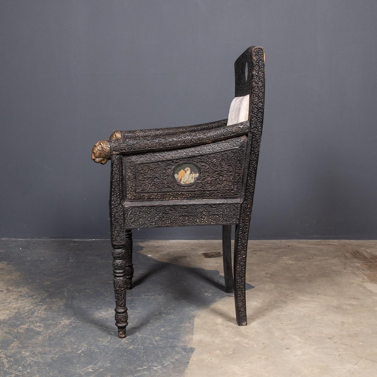 19th Century Indian Mogul Style Pair of Carved Wood Throne Chairs c.1880 5
