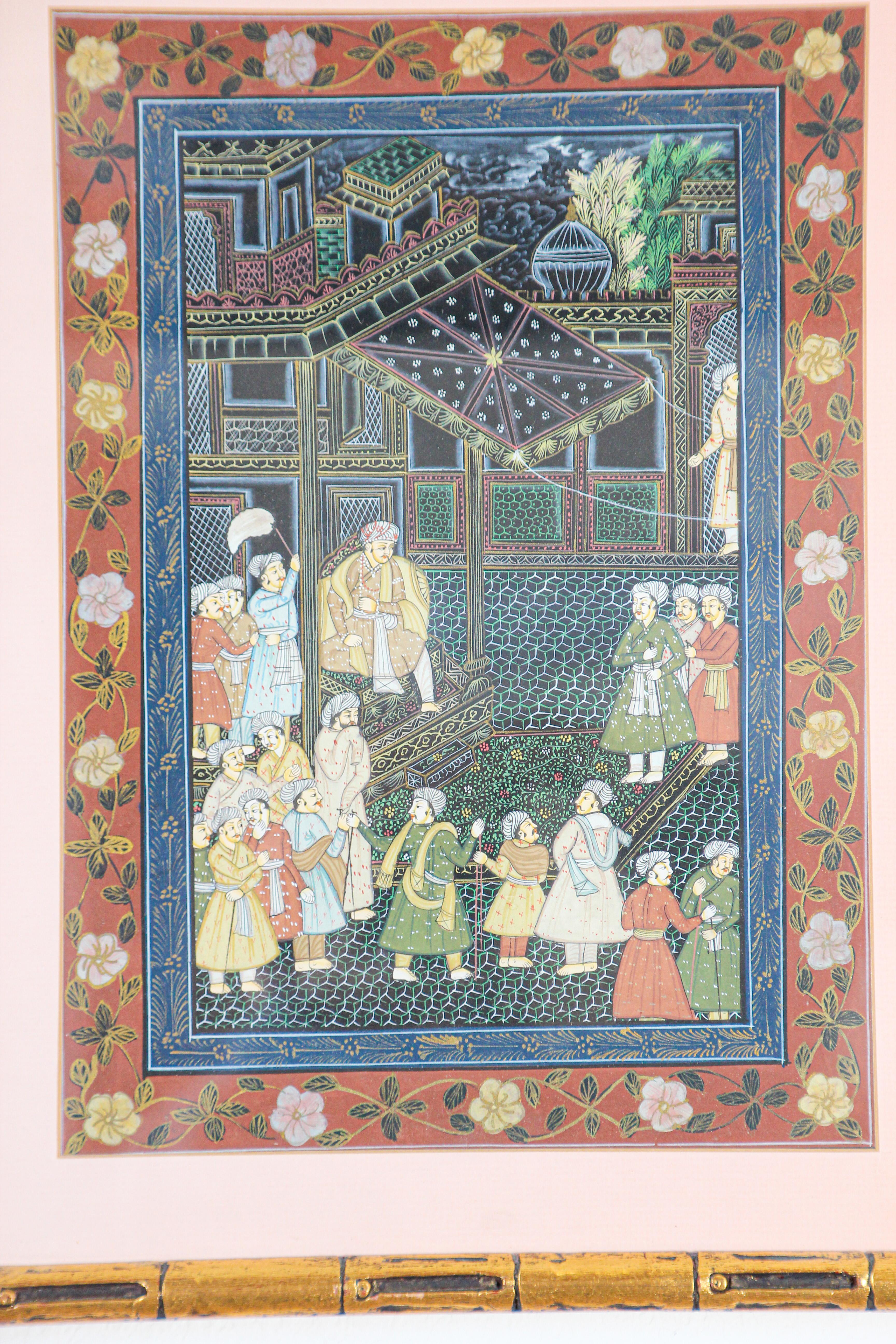 Hand-Painted 19th Century Indian Mughal Scene Painting