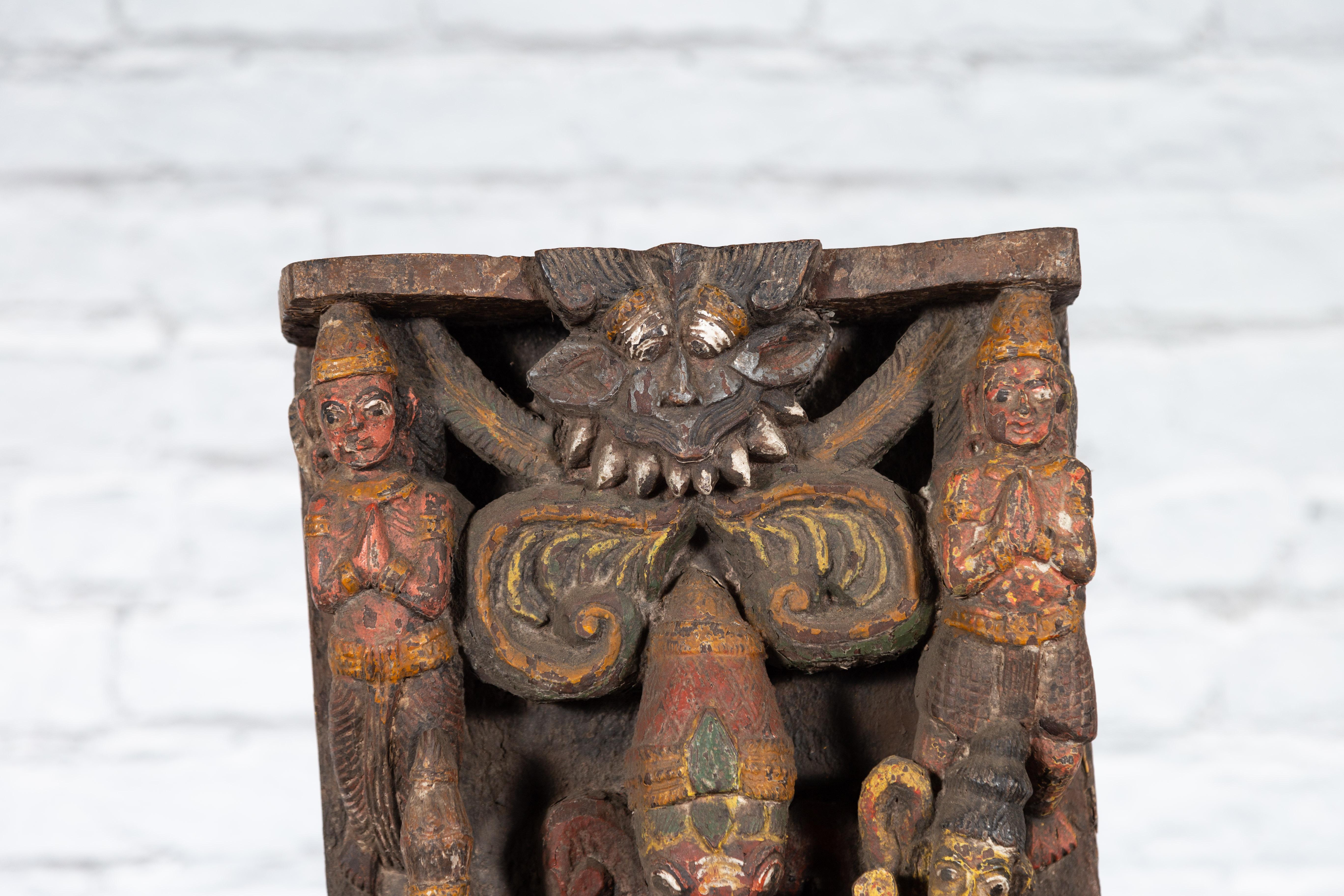 Carved 19th Century Indian Multicolor Temple Carving Depicting Ganesha with Consort For Sale