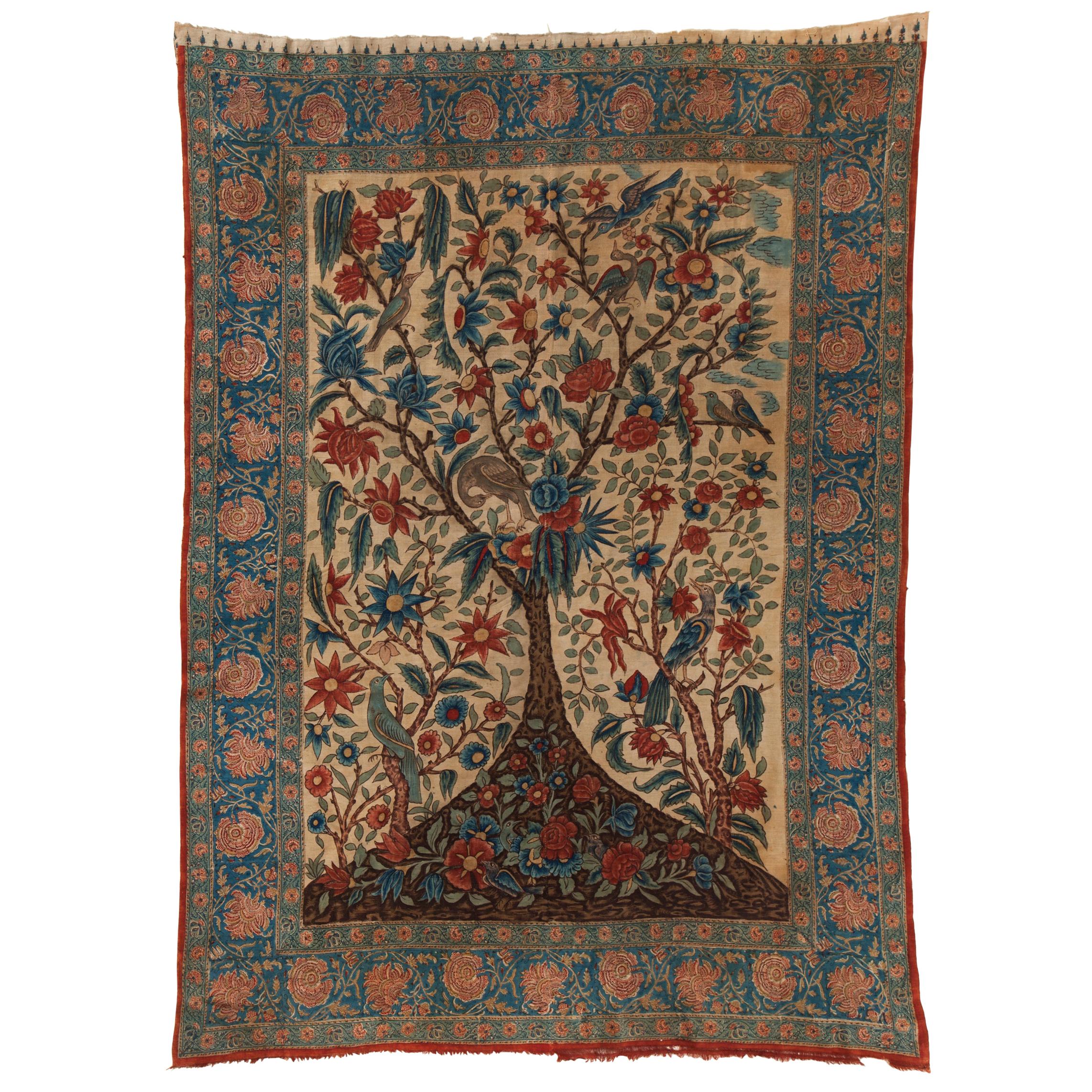 19th Century Indian Palampore Tree of Life Wall Hanging Textile For Sale
