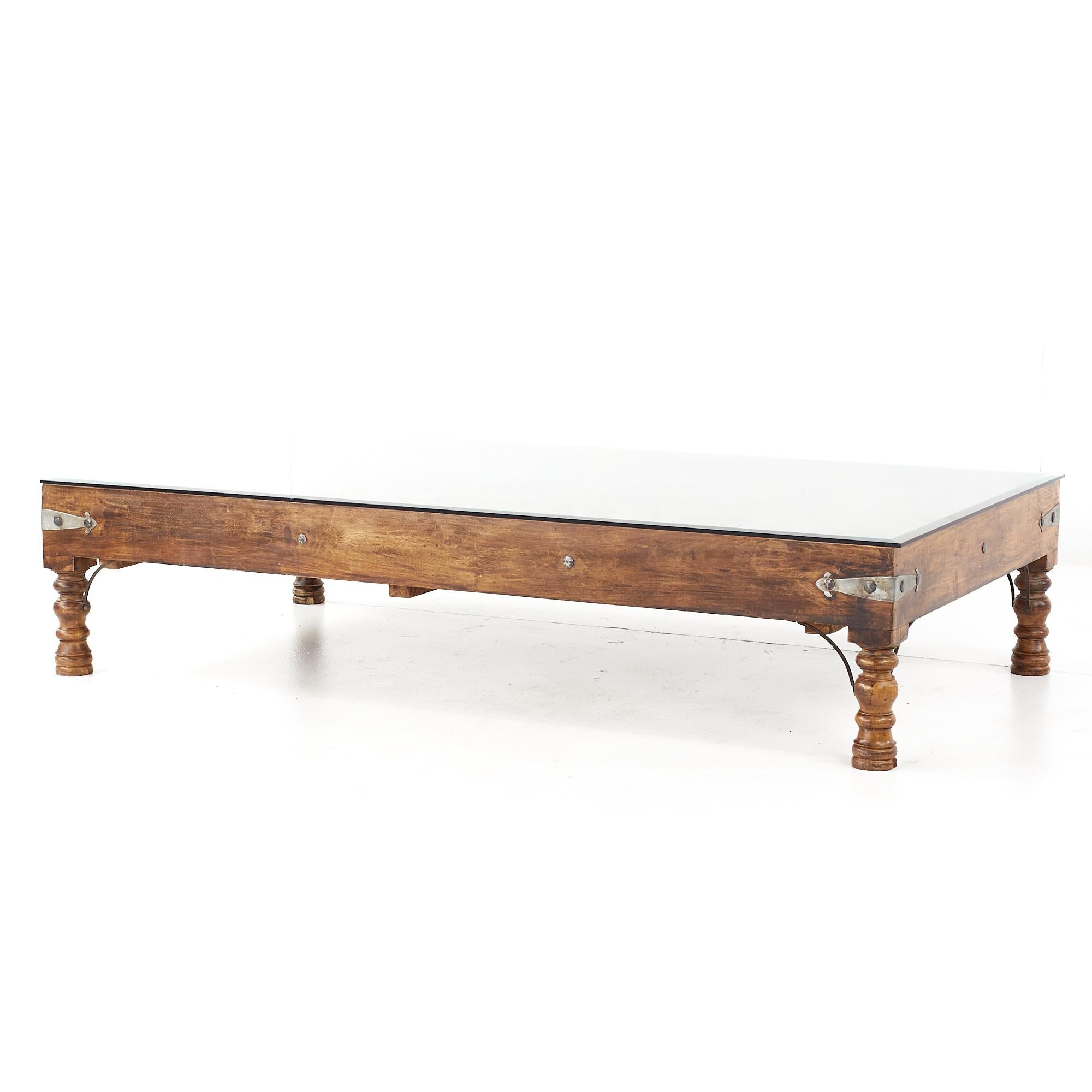 Modern 19th Century Indian Paneled Door with Iron Accents Converted to a Coffee Table