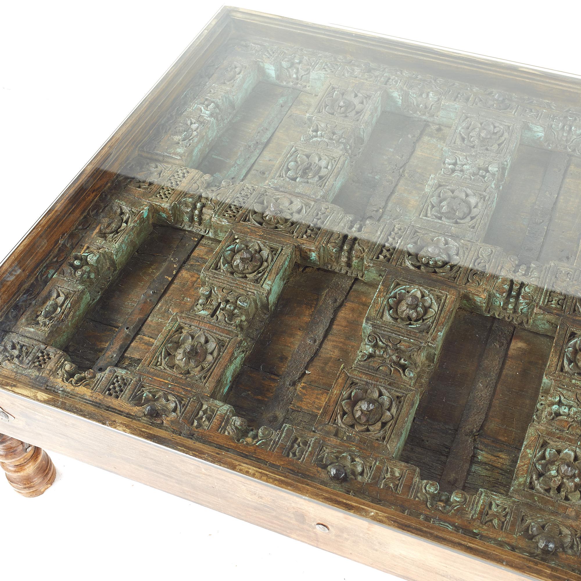 19th Century Indian Paneled Door with Iron Accents Converted to a Coffee Table In Good Condition In Countryside, IL