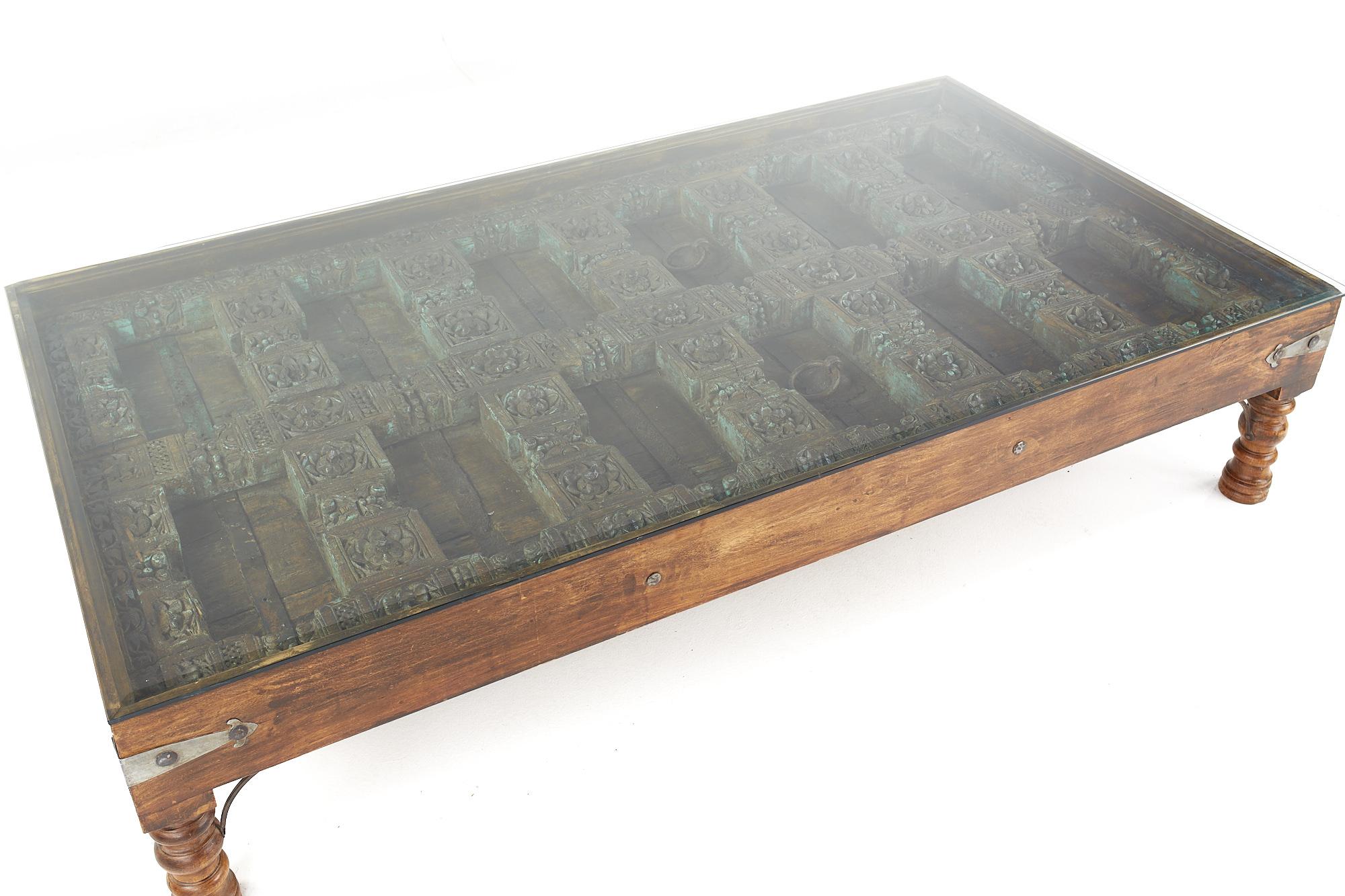 19th Century Indian Paneled Door with Iron Accents Converted to a Coffee Table 1