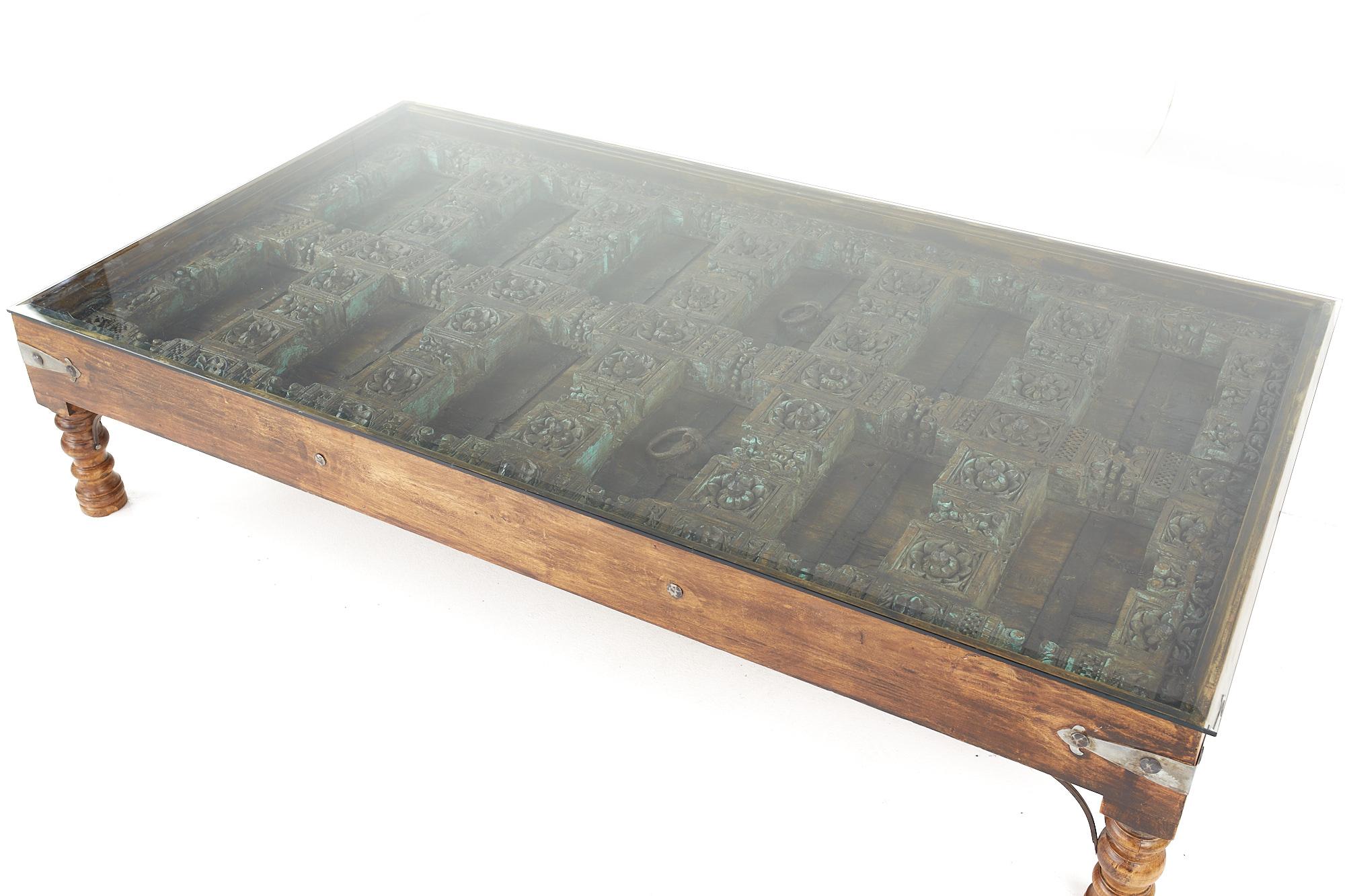 19th Century Indian Paneled Door with Iron Accents Converted to a Coffee Table 2