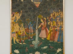 Antique Indian Pichhwai Silk Painting of Krishna and Gopis