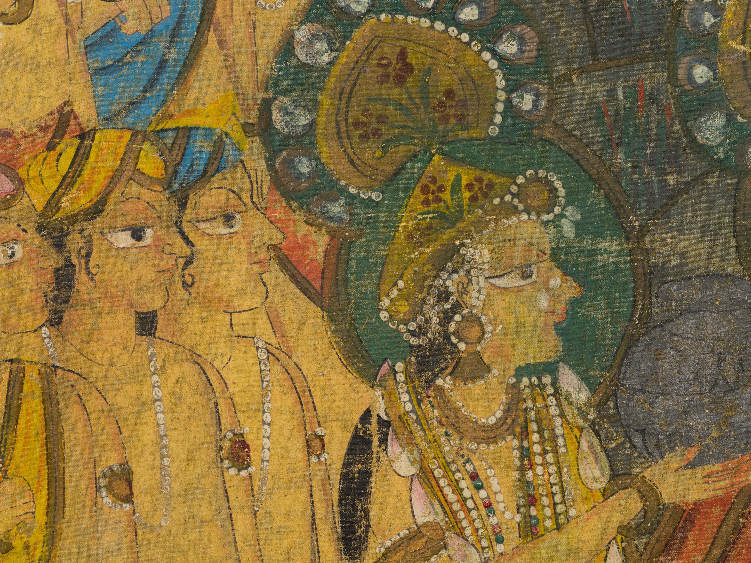 19th Century Indian Pichhwai Silk Painting of Krishna and Gopis For Sale 1