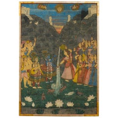 Antique Indian Pichhwai Silk Painting of Krishna and Gopis